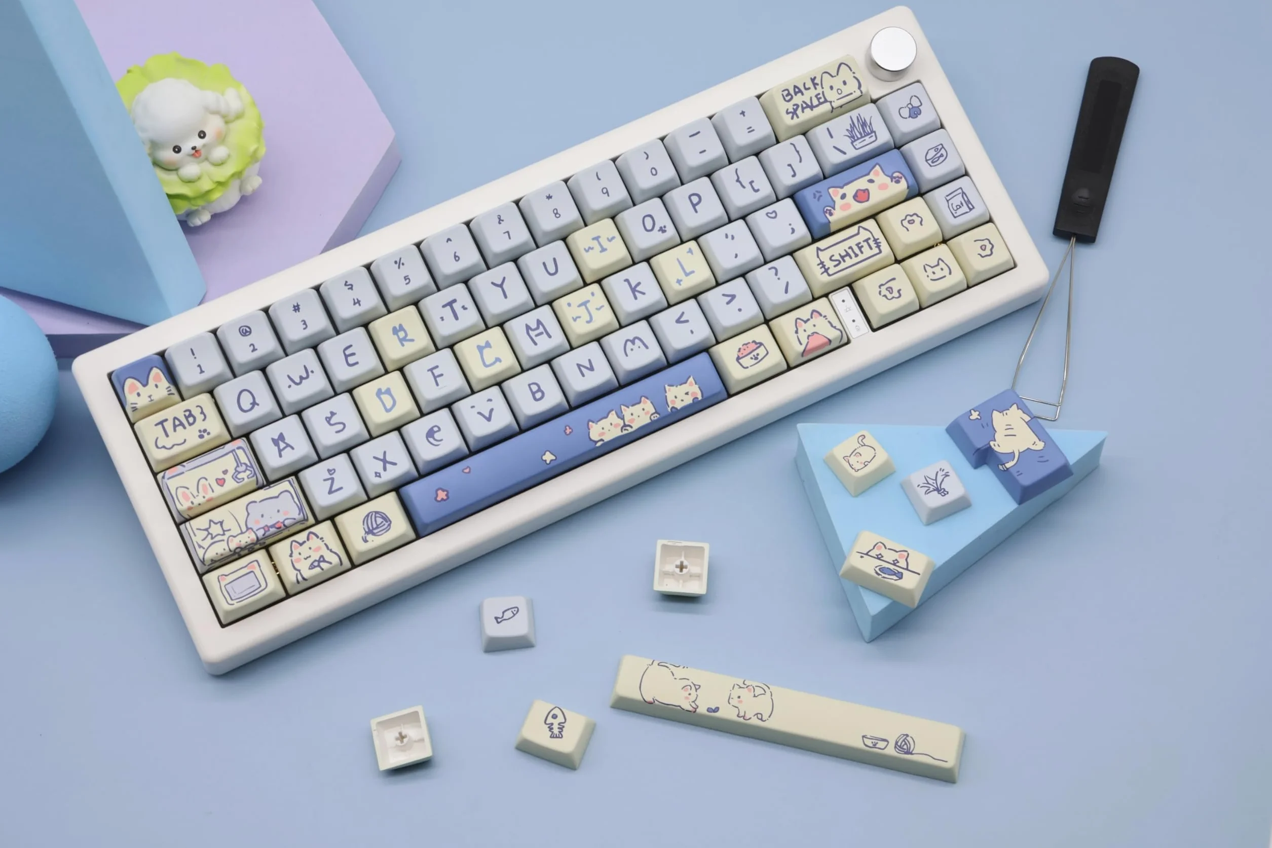 Niestandardowa nasadka klawiszy do klawiatury mechanicznej MDA z 148 klawiszami Dye-Sub, ANSI i Extra Enter Cute PBT (niebieski kot)