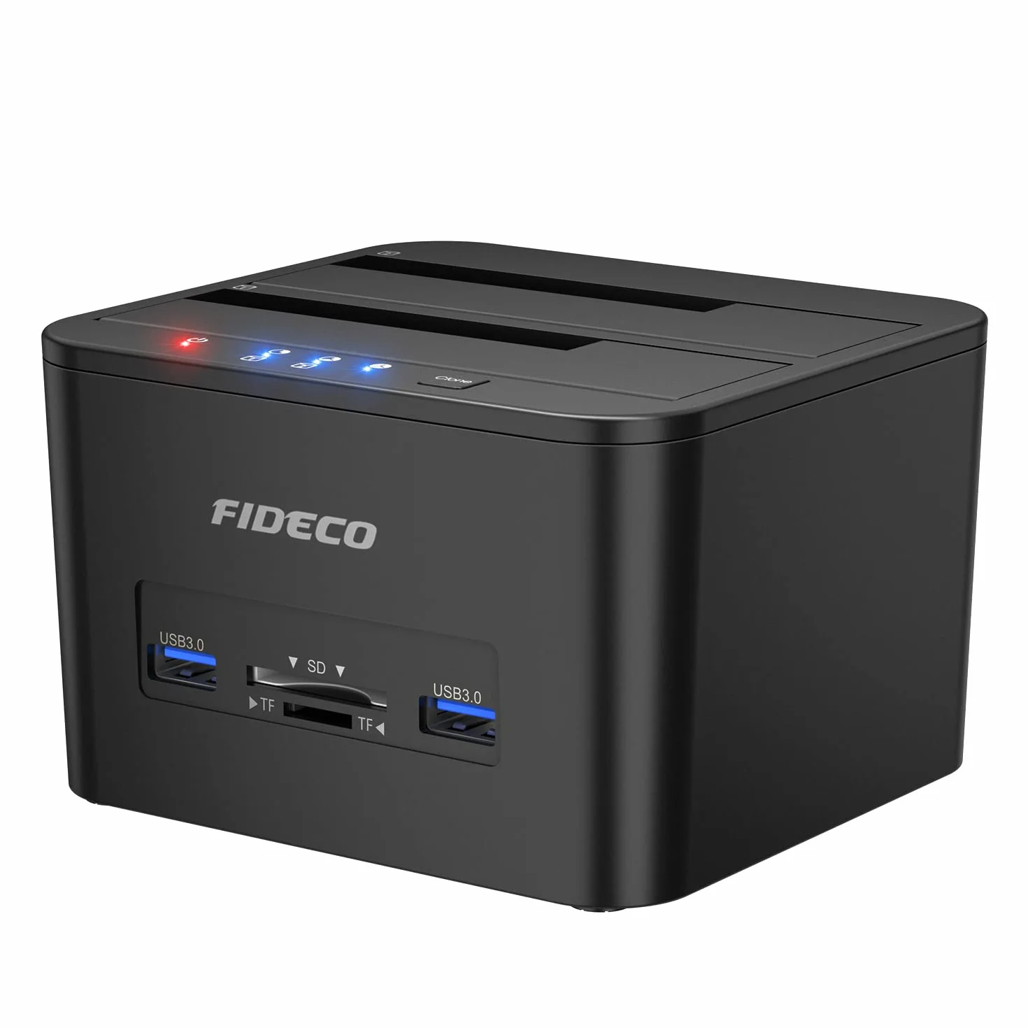 FIDECO Stacje Dokujące do Dysków Twardych, usb 3.0 Zewnętrzny Dysk Twardy Stacja Dokująca dla 2.5''/3.5'' SATA HDD oraz SSD, Obsługa klonowania offline, czytnika kart TF i SD