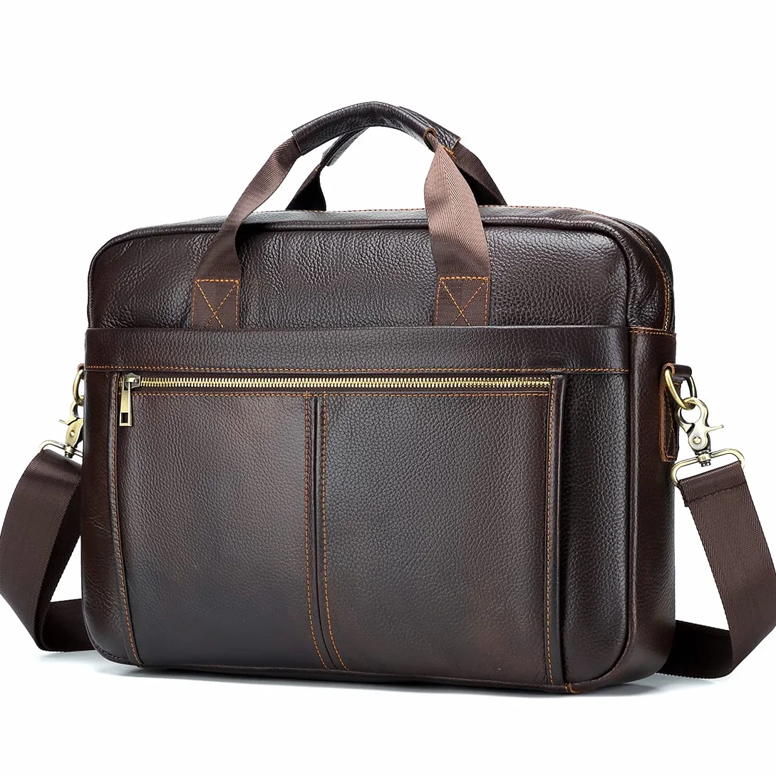 SPAHER Torba na laptopa o przekątnej ekranu 15,6", aktówka, męska torba biznesowa, torba robocza, torba z prawdziwej skóry, męska torba na ramię, torba listonoszka, prezent dla mężczyzn, B015-15,6"