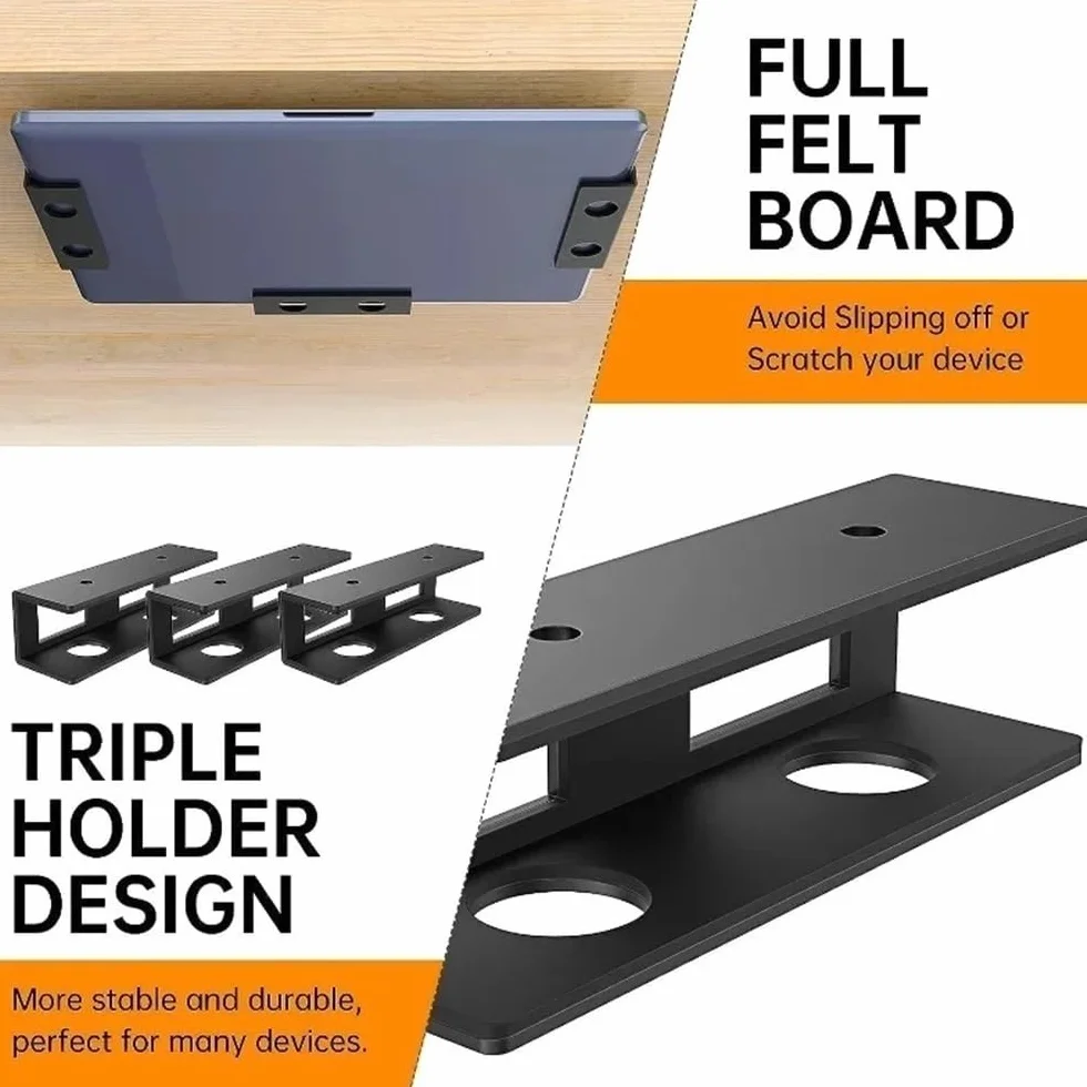 Podstawka pod laptopa, Under Desk Laptop Mount Holder, Aluminum Laptop Storage Bracket with Anti-Scratch Felt Board(Black)