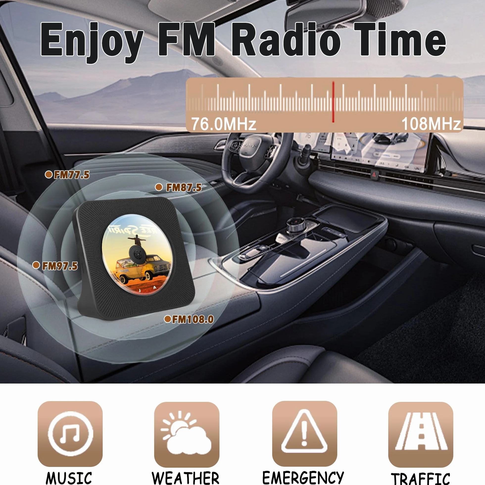 Przenośny Odtwarzacz CD Bluetooth z Radio FM, Głośniki, Pilot, Bateria 4000 mAh, USB, AUX