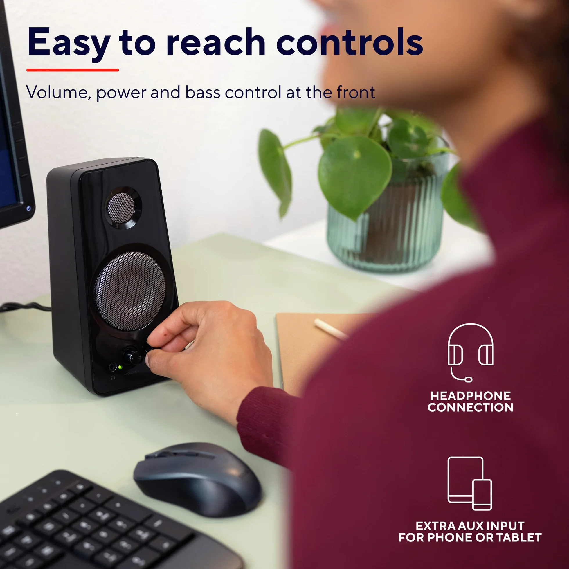 Trust Tytan 2.0 zestaw głośników, 36 W (18 W RMS), komputer, regulator głośności i basów, gniazdo słuchawkowe, zasilanie USB, głośnik PC do laptopa, smartfona, tabletu, czarny