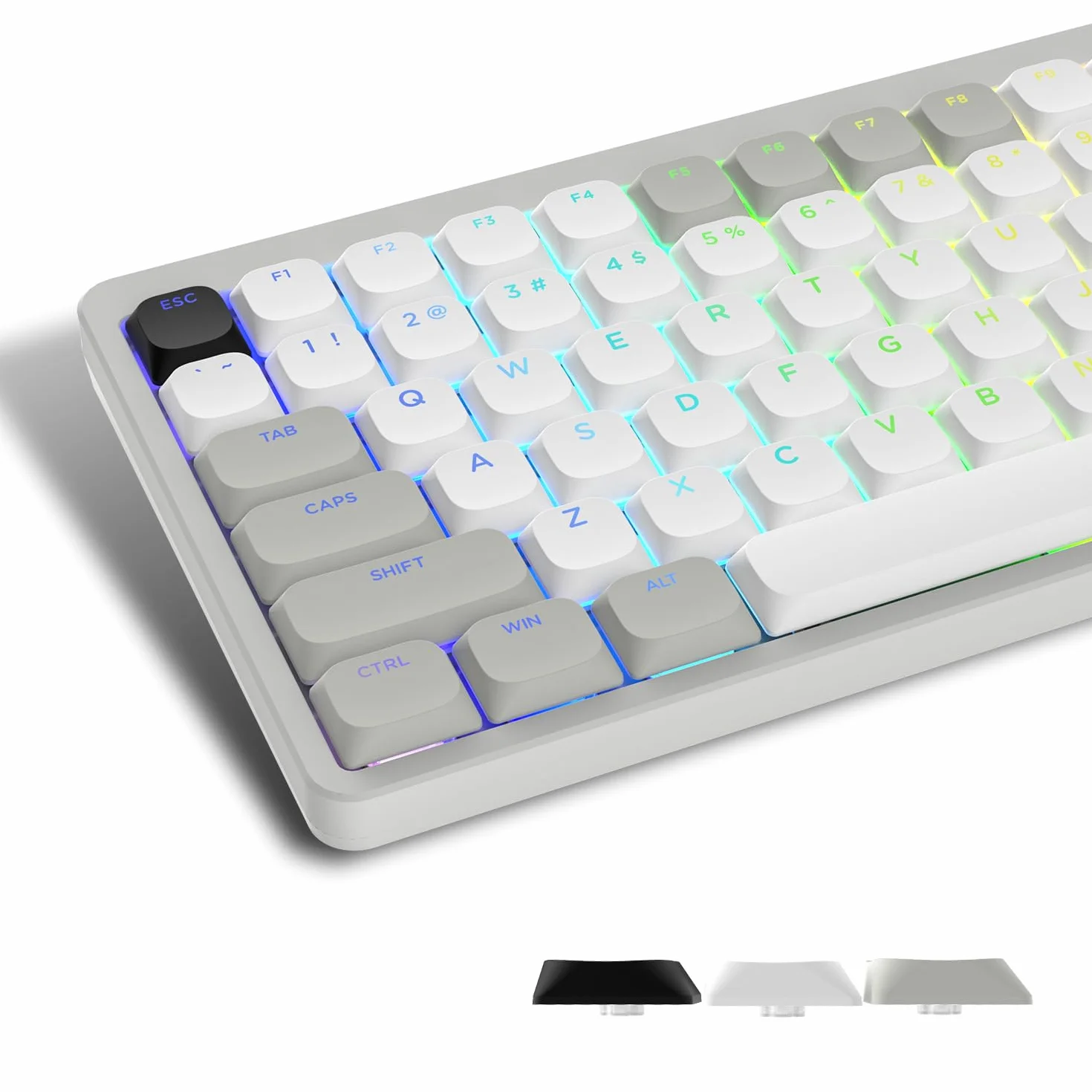 Low Profile Keycaps 143, PBT nakładki na klawisze Shine Through, klawisze do ANSI US 60% 65% 75% 80% 100% Cherry Gateron MX przełącznik klawiatura mechaniczna, szary/biały (ISO nieobsługiwany)
