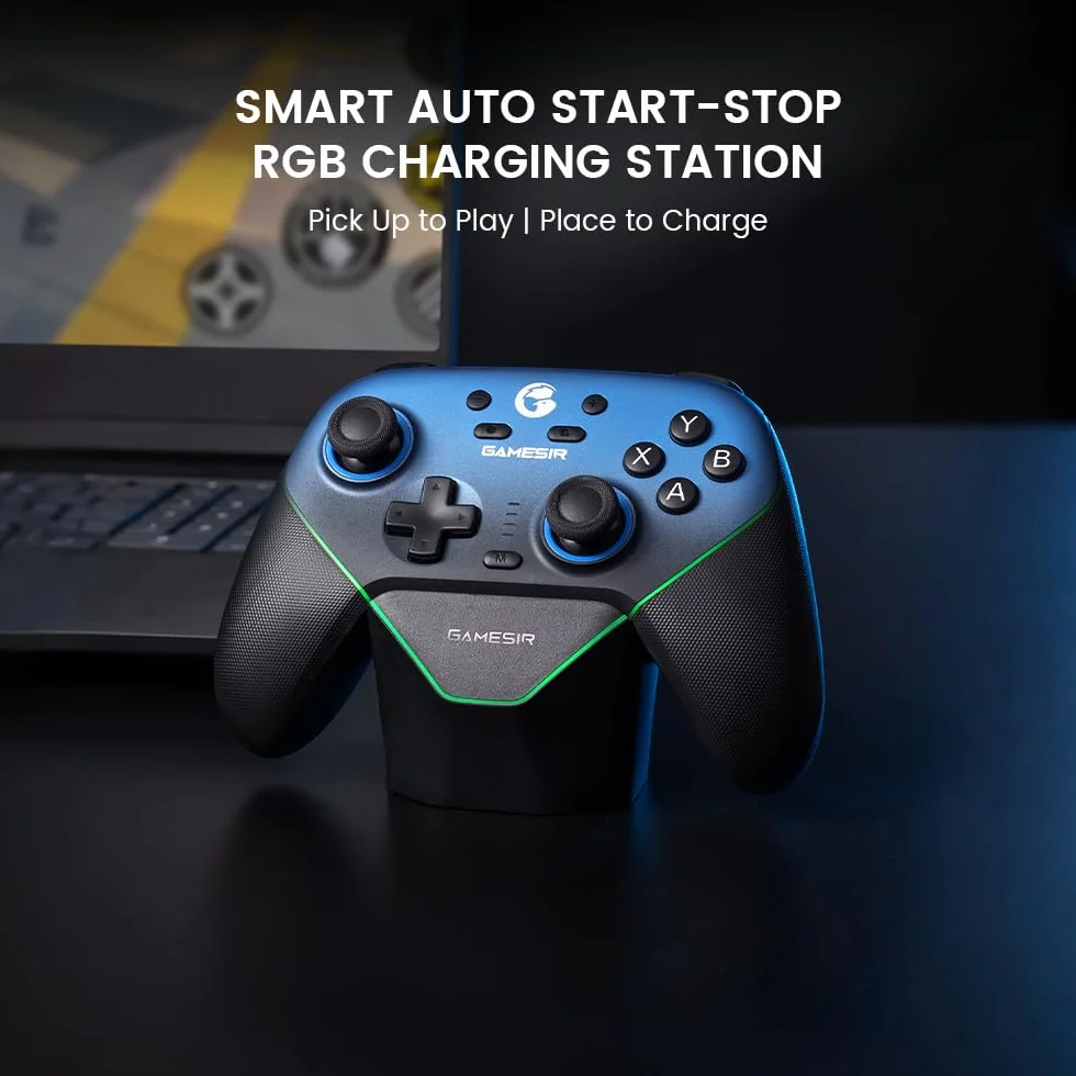 GameSir Super Nova Kontroler bezprzewodowy ze stacją ładującą - Joysticki z efektem Halla - 2 Gyro Switch/Switch, PC, mobilny - Nightfall Blue