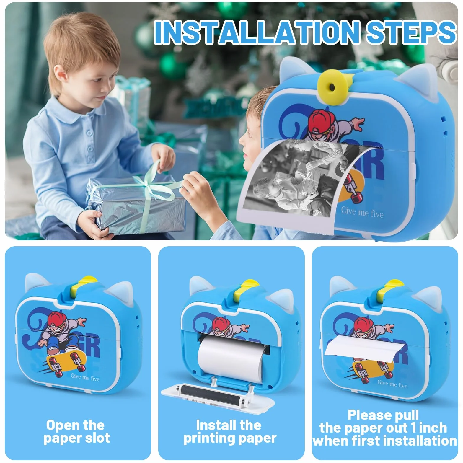 DYNASONIC Instant Children's Camera 2nd Generation 48MP 2.5K UHD Digital Photo Video with 32GB SD Card Gift for Kids 3-14