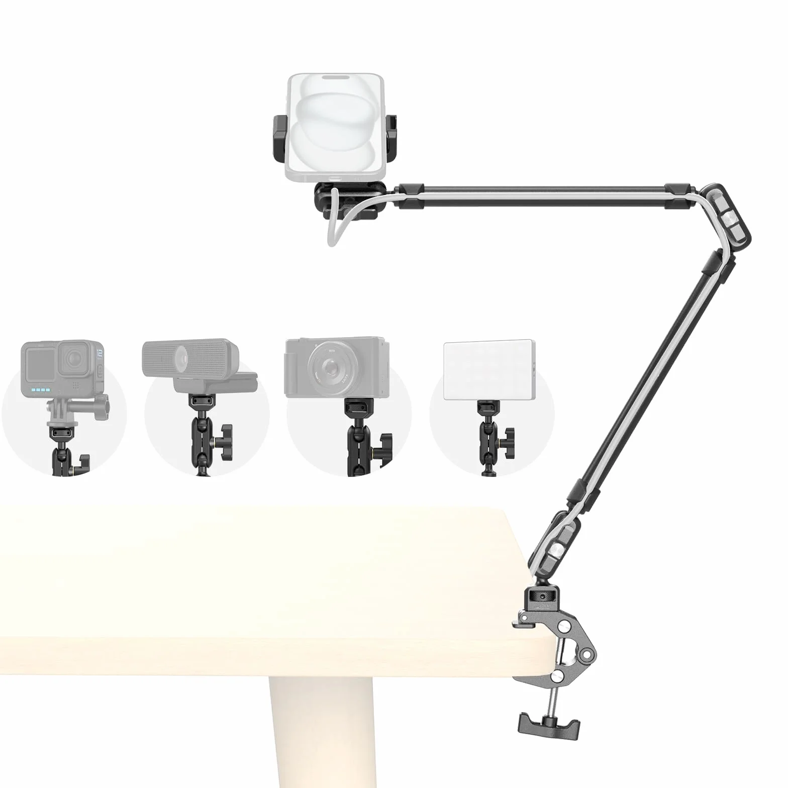 SMALLRIG Ramię Magic Arm 22,4" z zaciskiem Super Clamp, uchwyt na telefon nad głową, elastyczny uchwyt na biurko ze śrubą 1/4" i zaciskiem kablowym, maks. obciążenie 2,2 funta, do iPhone'a - 5625