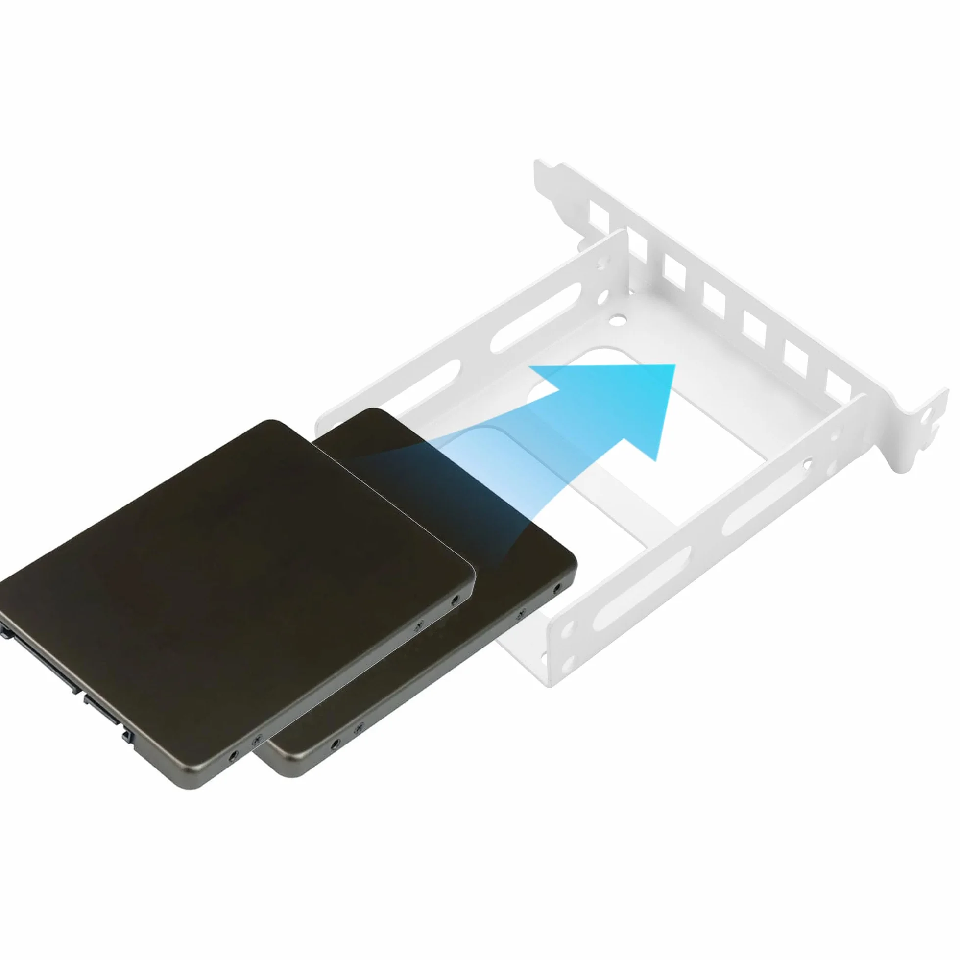 YAODHAOD 2,5"/3,5" uchwyt montażowy PCI SSD uchwyt montażowy na tylnym panelu, 2 x 2,5-calowy uchwyt na wewnętrzny konwerter dysków twardych SSD do PCI (biały, 2,5" 12 cm)