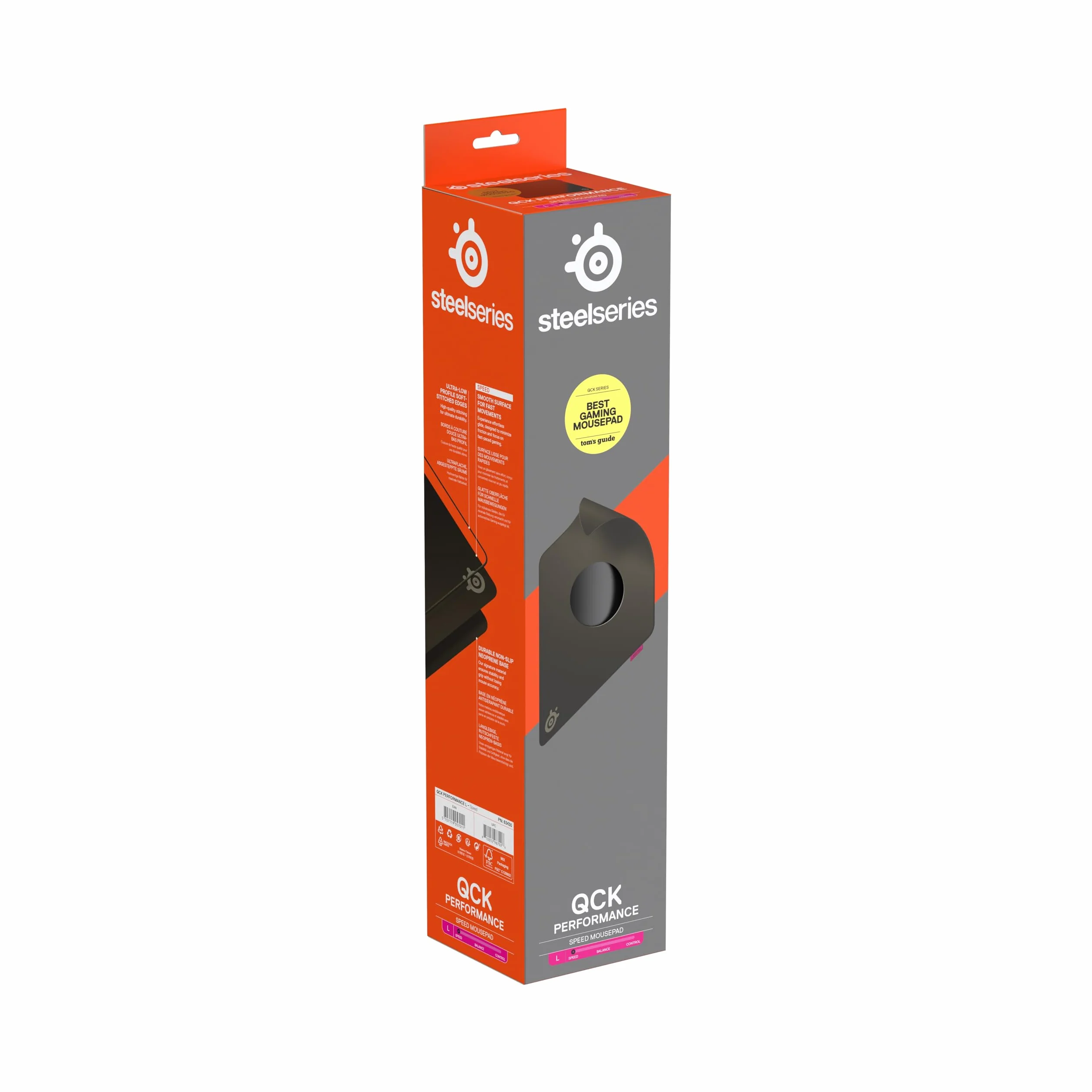 SteelSeries, podkładka QcK L Performance Speed - Dodatkowa gęstość dająca poślizg - Niskoprofilowe przeszycia krawędzi - Antypoślizgowa podstawa z neoprenu - Rozm. 490 x 420 mm - FPS, MOBA, RTS, MMO