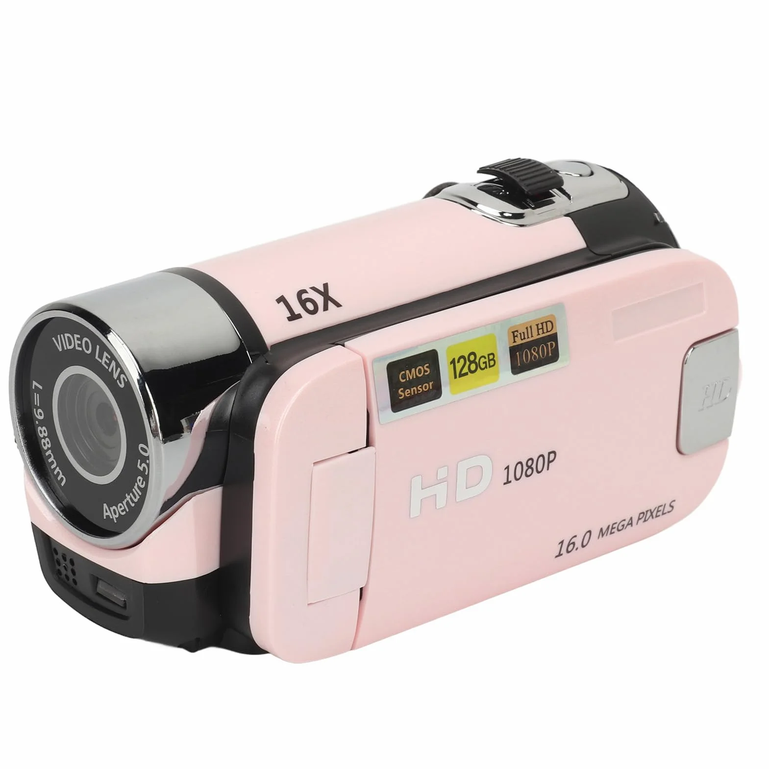 Aparat Cyfrowy HD 1080P, Kamera Wideo do Vlogowania z 16-krotnym Zoomem i 2,4-calowym Obrotowym Ekranem do Robienia zdjęć, Przenośna Kamera do Selfie 16 MP ze światłem (PINK)
