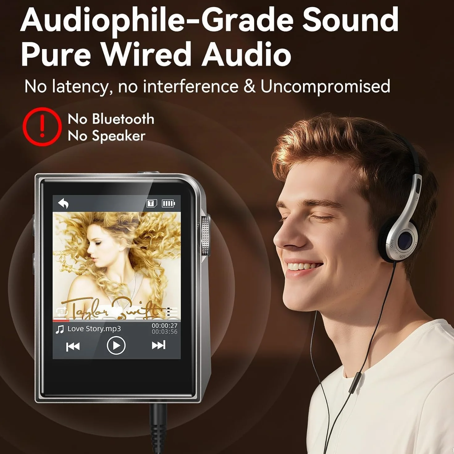 Odtwarzacz MP3 64 GB, HiFi, bezstratny dźwięk, metalowa obudowa, przycisk dotykowy, możliwość rozszerzenia do 128 GB