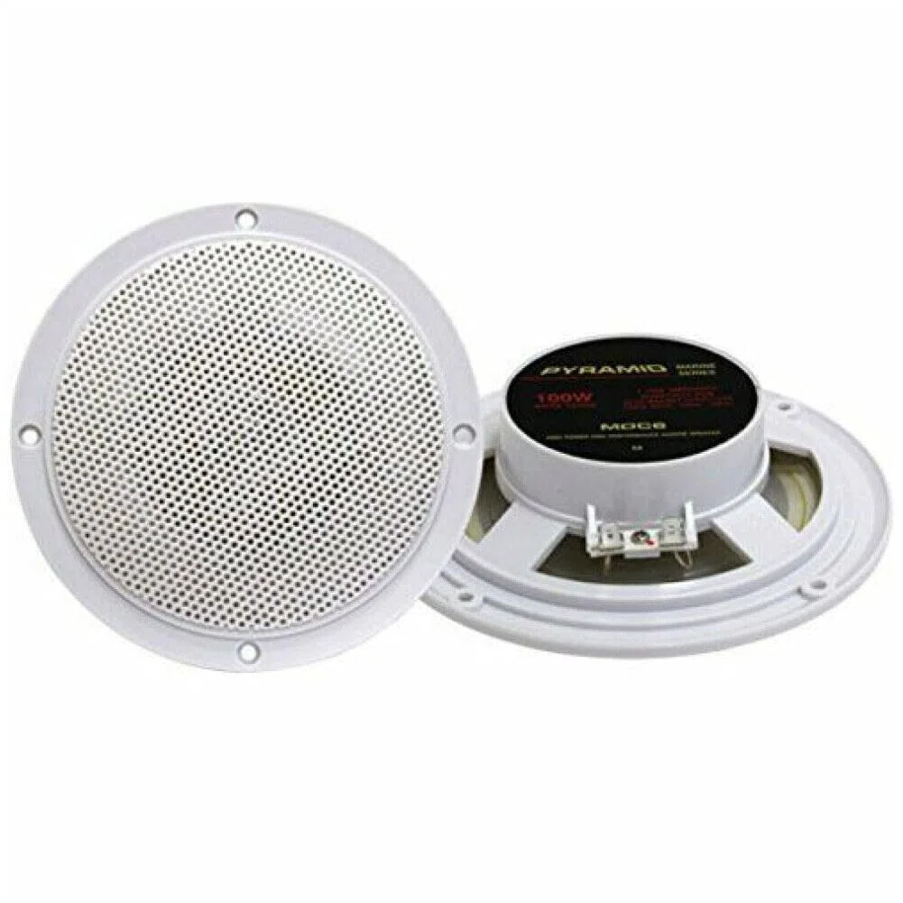 ZESTAW DO PYRAMID MDC6 2 białe głośniki dwumembranowe 50 W RMS 100 W maks. 15,3 cm 153 mm wodoodporny basen łódź restauracja hotel, w parach, w zestawie kable instalacyjne