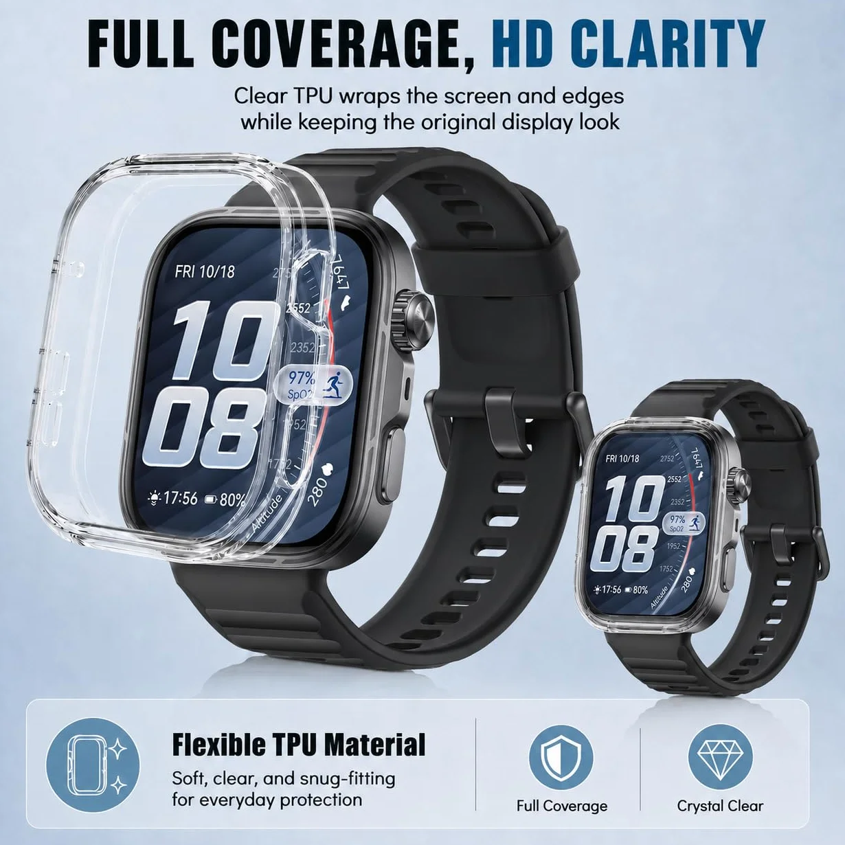 Etui ochronne kompatybilne z Huawei Watch Fit 5 Pro, z elastycznym TPU o wysokiej przejrzystości, folia ochronna na wyświetlacz [pełna ochrona], odporne na zarysowania i uderzenia etui