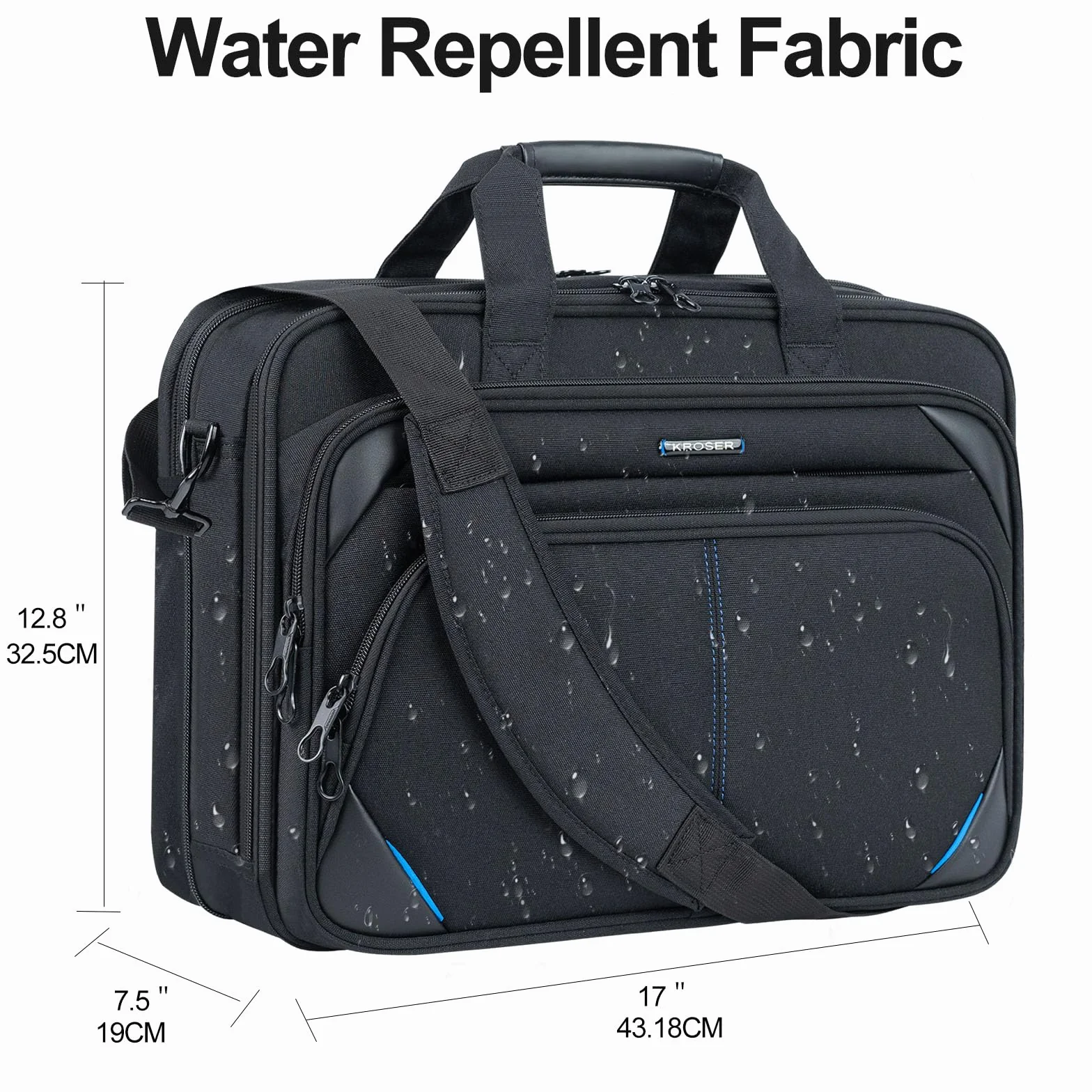 KROSER Torba na laptopa 18-calowa torba biznesowa Laptop na komputer 17,3-calowy, teczka na laptopa, wodoodporna torba na ramię z kieszeniami RFID na studia/mężczyźni/kobiety/mężczyźni/kobiety