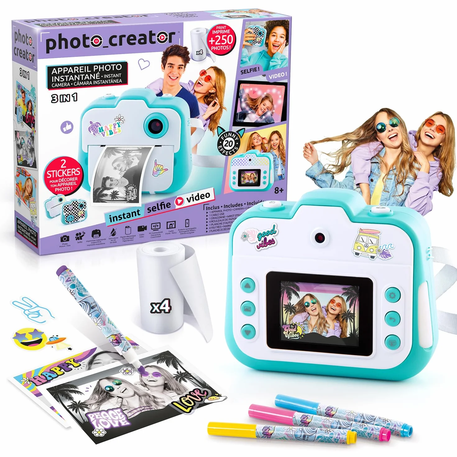 Canal Toys - Aparat do natychmiastowego druku fotograficznego, selfie i wideo - papier termiczny na 250 zdjęć - Wyświetlacz LCD - od 8 lat - CLK 001, jasnoniebieski