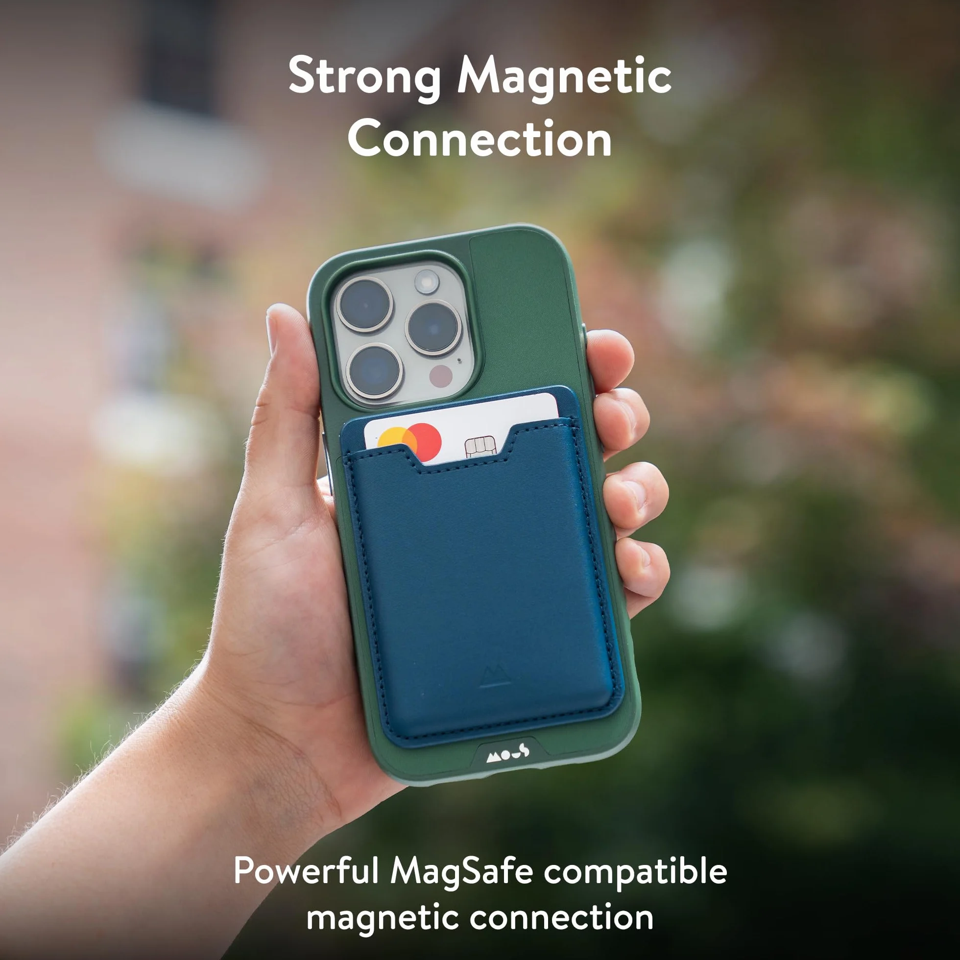 Mous Etui na karty kompatybilne z MagSafe, magnetyczny portfel na telefon komórkowy do modeli iPhone'a 15, iPhone'a 14, iPhone'a 13 i iPhone'a 12, akcesoria kompatybilne z MagSafe, granatowy