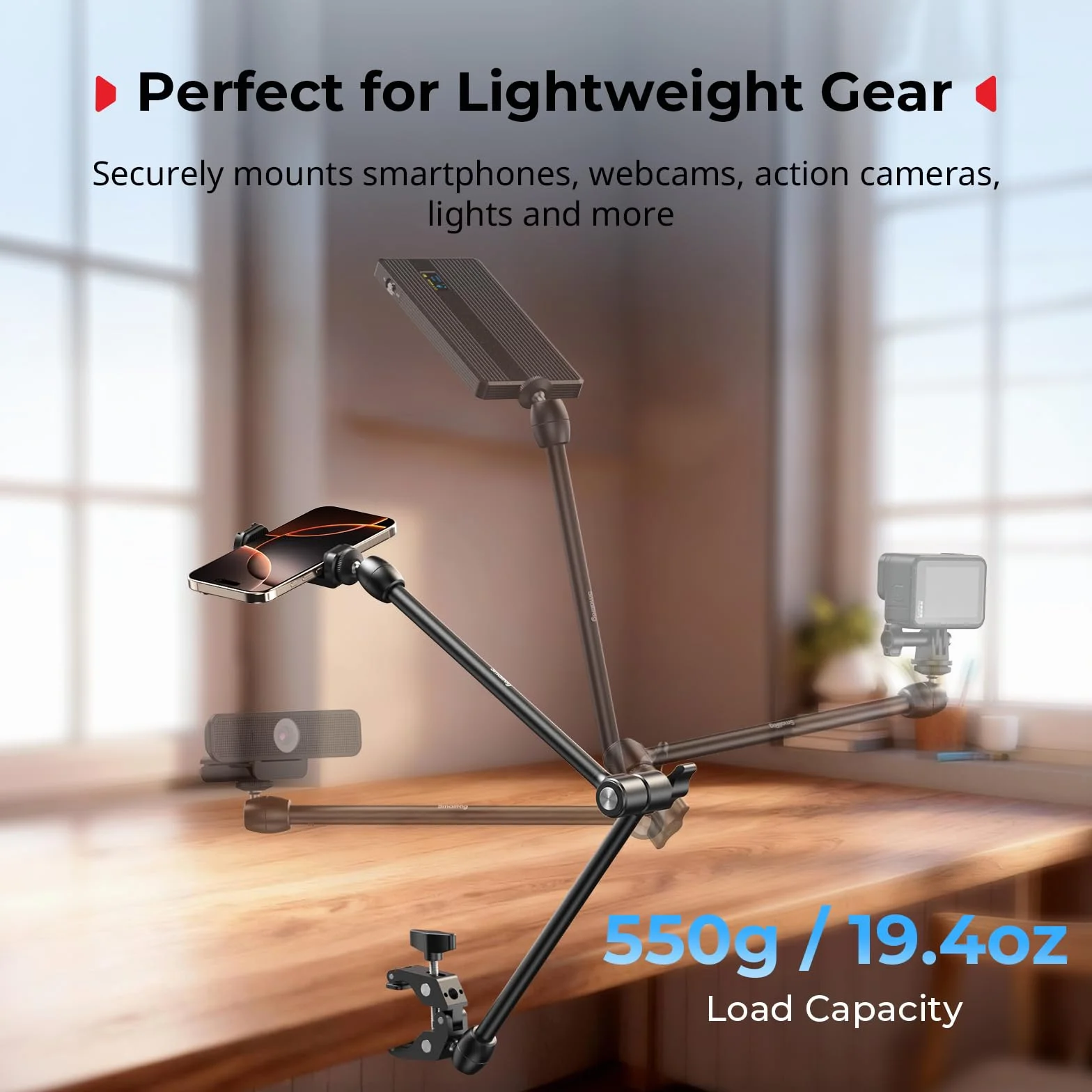SMALLRIG 21,7" Magic Arm z Super Clamp, Uchwyt na Telefon, Elastyczny Uchwyt na Biurko ze Śrubą 1/4", do Kamery Sportowej, Lampy Wideo -5624