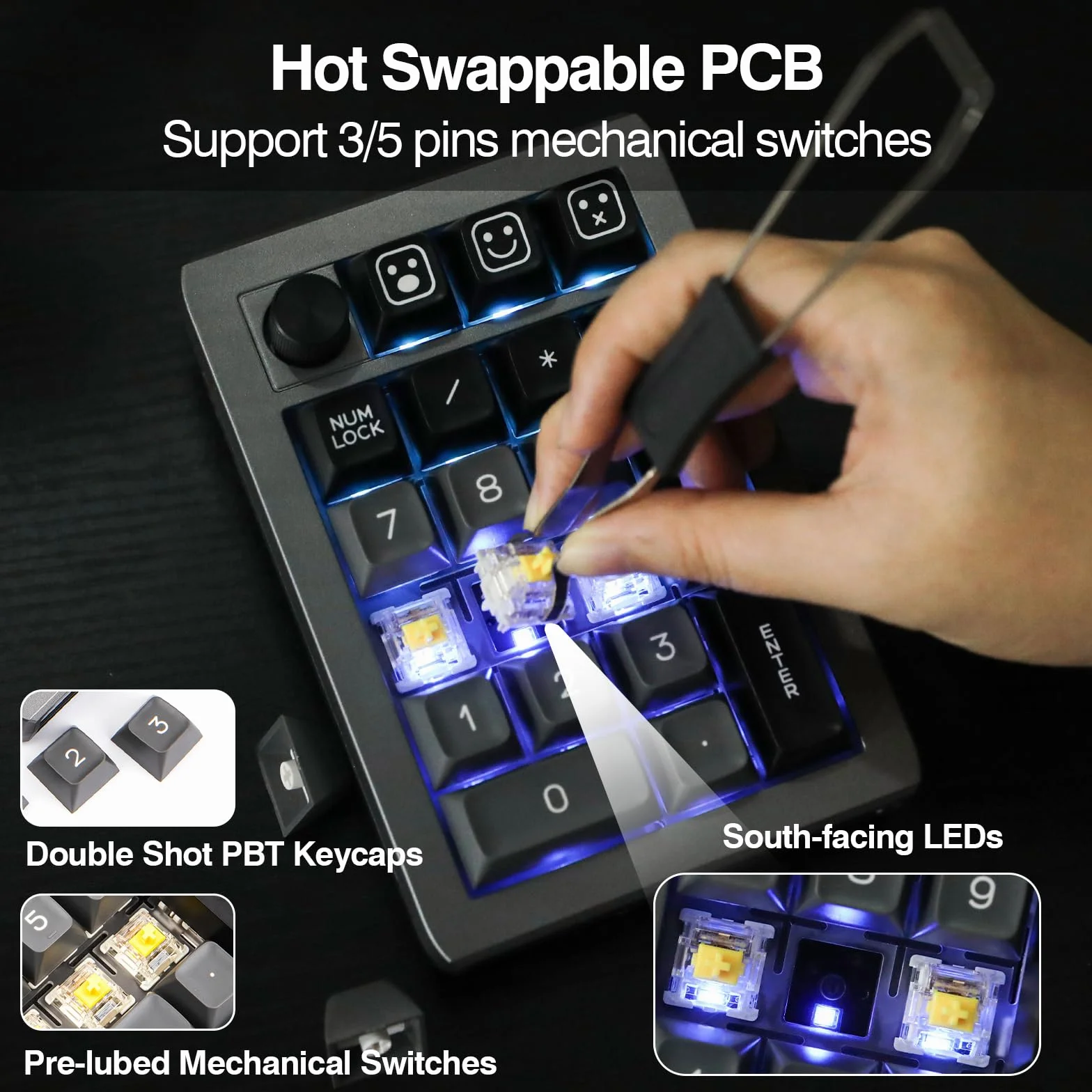 EPOMAKER EK21 VIA uszczelka numeryczna potrójny tryb Hot Swappable mechaniczna klawiatura numeryczna z pianką Poron programowalna dla Win/Mac czarna przełącznik flamingowy