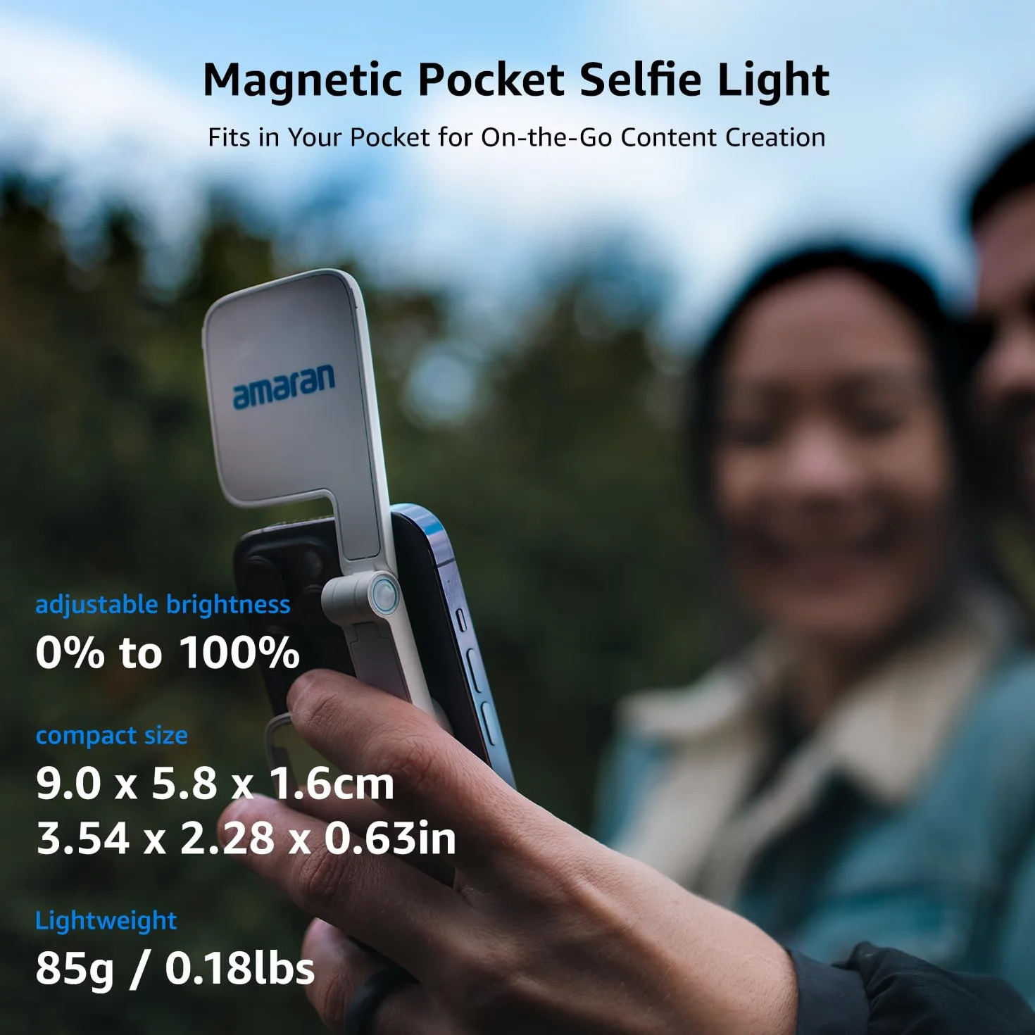 Amaran Go Mini magnetyczne światło LED, podwójne lustro światła, regulowane CCT 2700-6500 K, 10 efektów, szybkie ładowanie USB-C