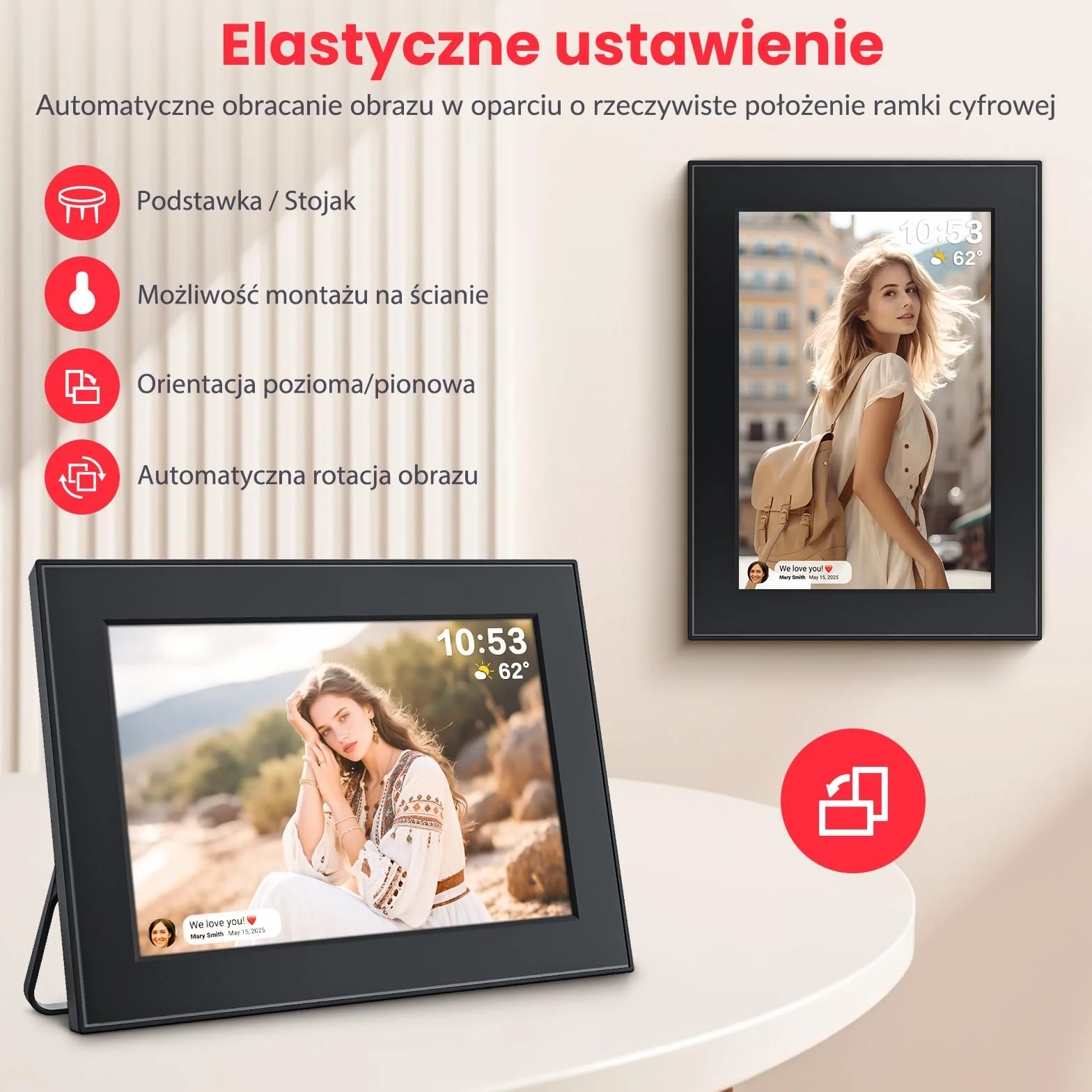 FRAMEO cyfrowa ramka na zdjęcia 32 GB, ekran dotykowy IPS 10,1", inteligentna cyfrowa ramka na zdjęcia, łatwa konfiguracja do udostępniania zdjęć lub filmów za pomocą