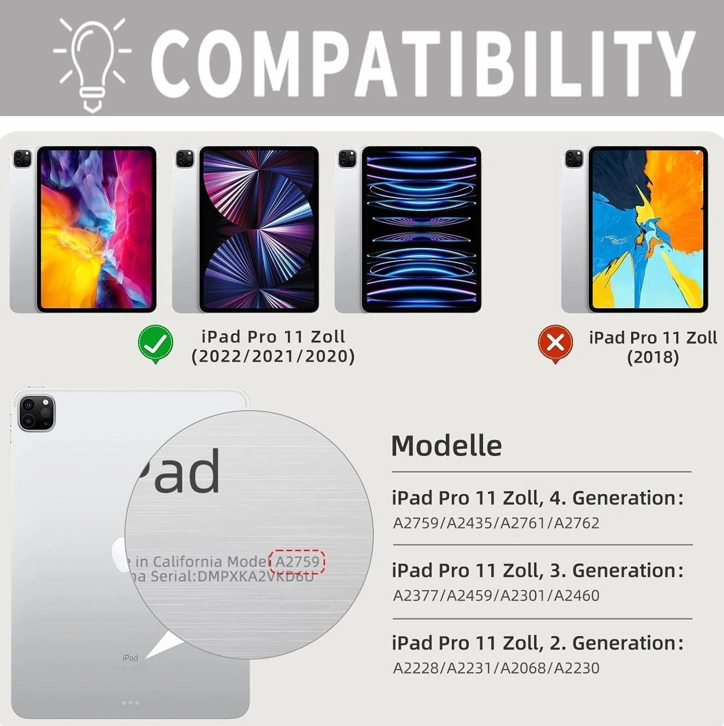 JKSML Etui na klawiaturę do iPad Pro 11 cali 4./3./2. generacji (2022/2021/2020) z uchwytem na długopis, zdejmowana klawiatura Bluetooth, miękkie etui ochronne TPU do iPada Pro 11", układ QWERTZ