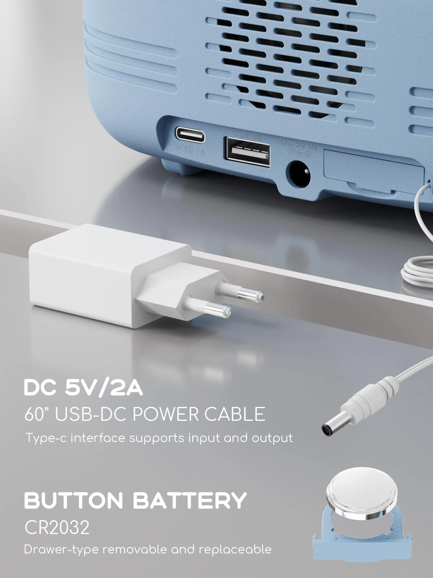 ROCAM Budzik z lampką nocną zegar LED radio FM cyfrowe zasilanie sieciowe ściemnianie USB Typ-C DST Nap timer zapasowa bateria