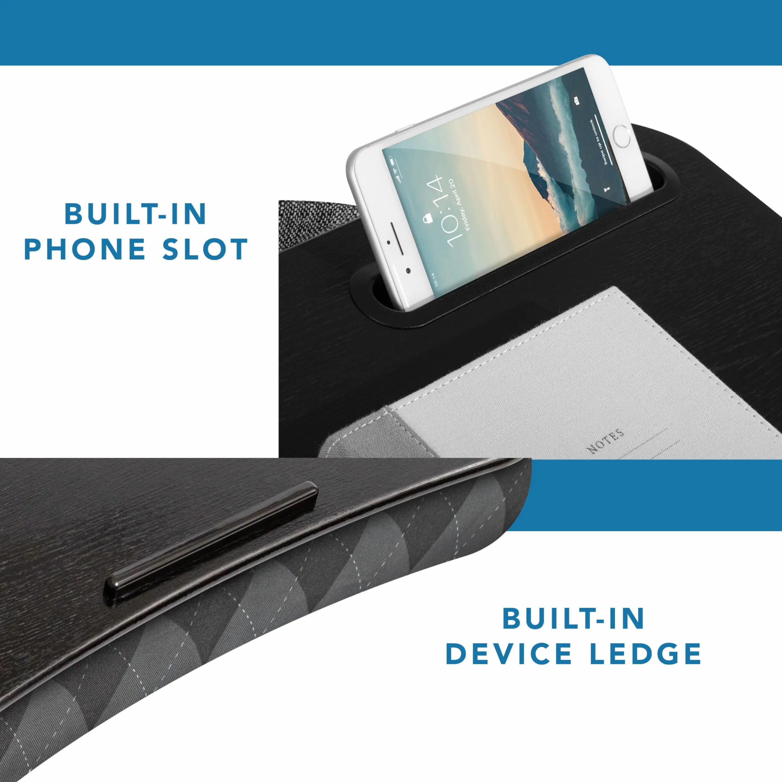 LapGear Designerskie biurko na kolana z uchwytem na telefon i półką urządzenia - szary argyle - pasuje do laptopów o przekątnej do 15,6 cala - styl nr 45438