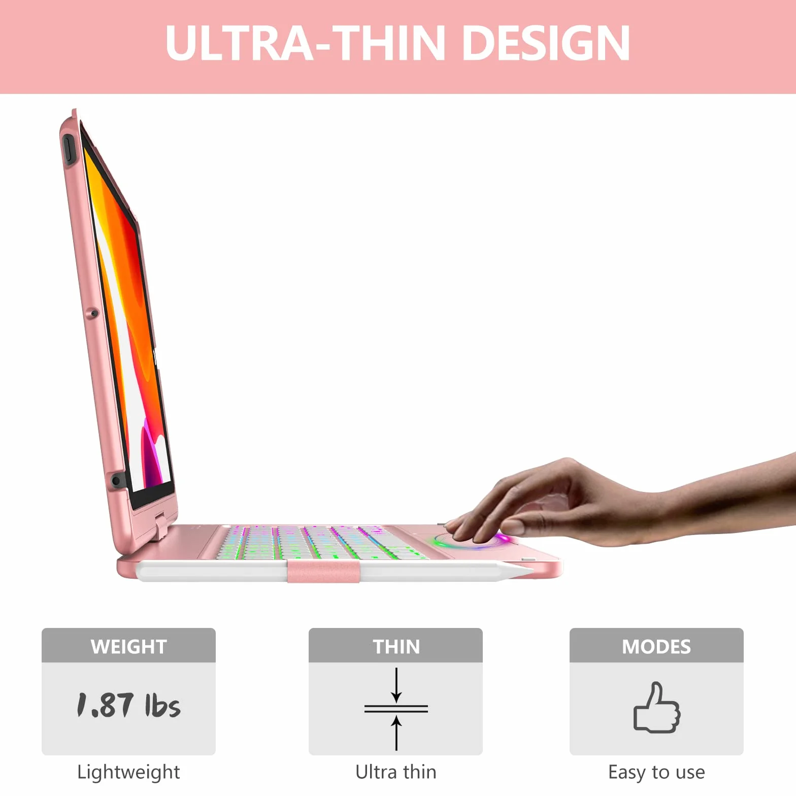 Etui na klawiaturę do iPada 10,2", do iPada 9/8/7 generacji, touchpad 360°, etui z klapką, smukłe etui, bezprzewodowe etui na klawiaturę Bluetooth, 7 podświetleń, funkcja automatycznego uśpienia