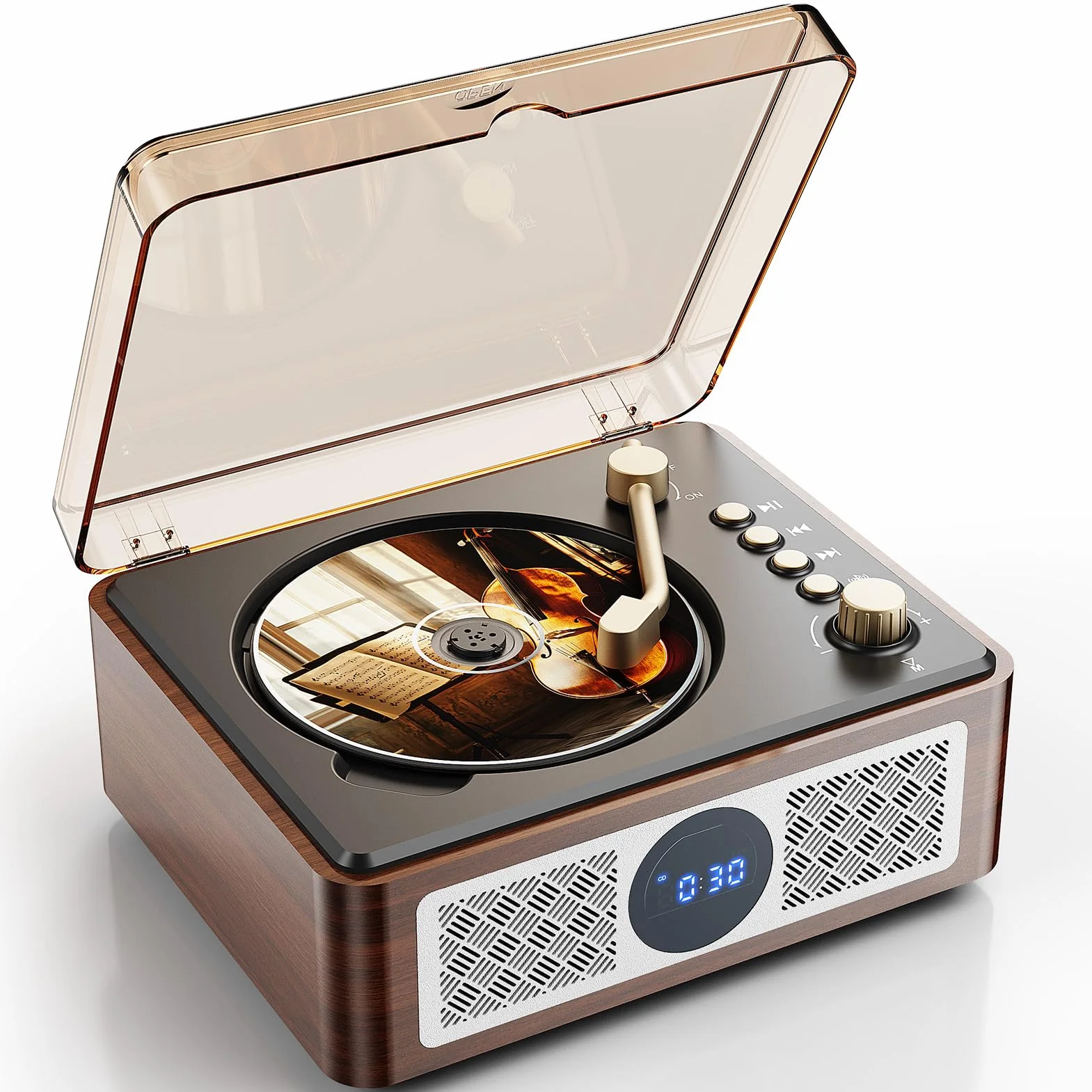 Przenośny odtwarzacz CD Bluetooth z głośnikiem – Lehwey Retro odtwarzacz CD z radiem FM, dźwięk stereo, obsługuje odtwarzanie USB/AUX, odtwarzacz CD w stylu vintage, z pilotem zdalnego sterowania