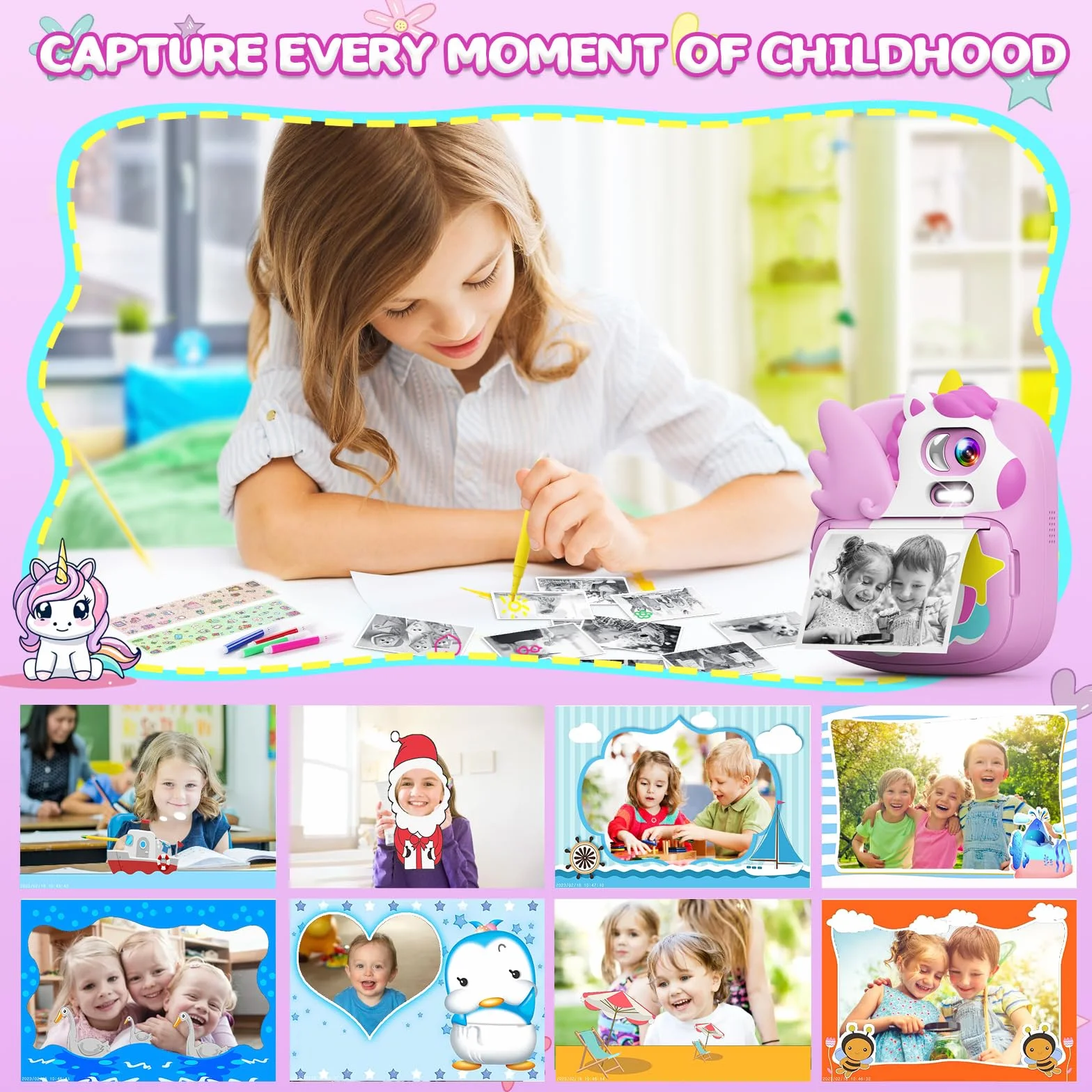 Aparat natychmiastowy CAMCLID dla dzieci 2,4 cala 32GB TF 1080P fioletowy