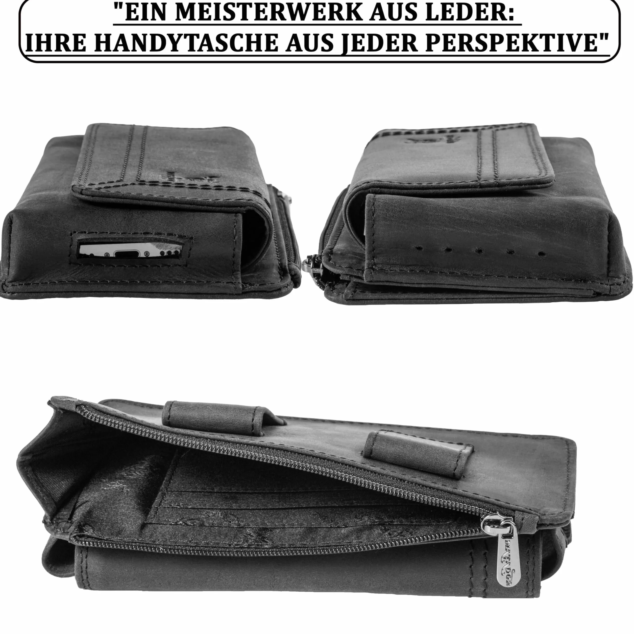 MATADOR Brisbane, 2 w 1, z prawdziwej skóry, z kieszenią na zamek błyskawiczny, z eleganckim pudełkiem na prezent i ochroną RFID, eleganckie etui na telefon komórkowy ze skóry do 6,9 cala, w kolorze
