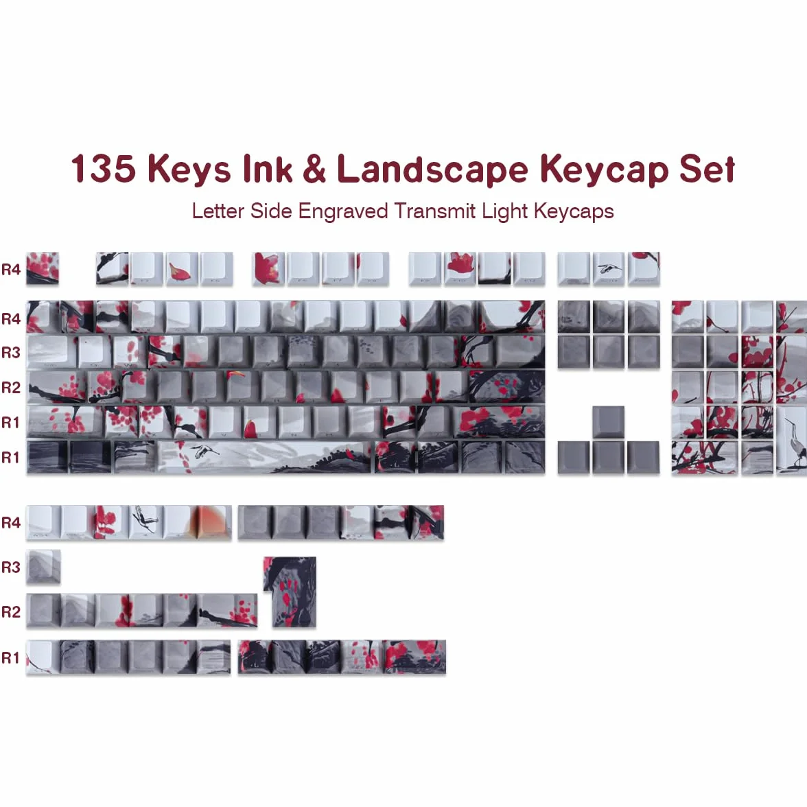 Hyekic Nasadki klawiszy PBT błyszczące nakładki na klawisze nadruk z boku litery niestandardowe nasadki na klawisze 135 klawiszy do układu ISO UK Cherry MX przełączniki klawiatury mechaniczne (profil