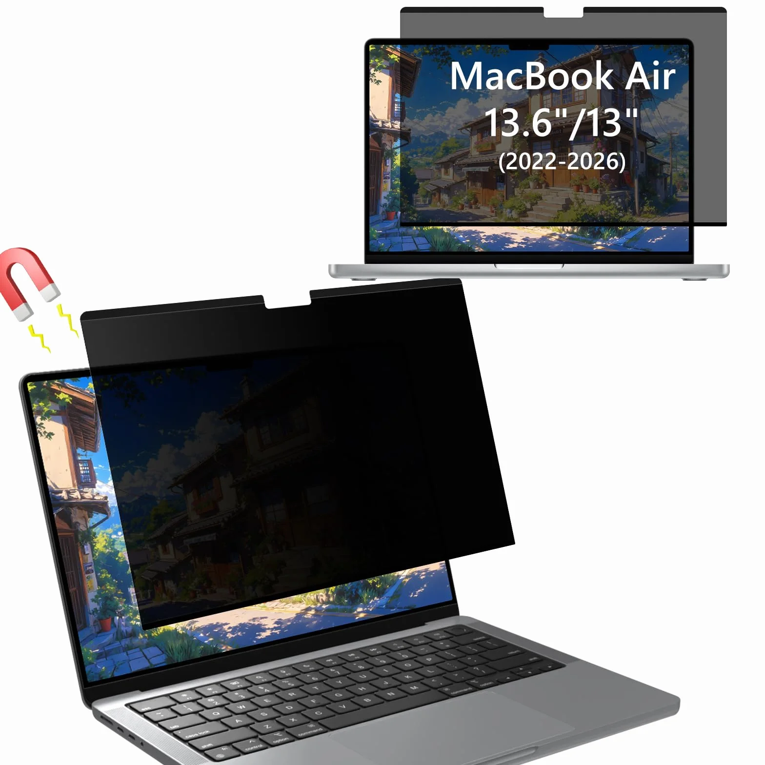 Magnetyczna osłona prywatności dla MacBook Air 13 cali/13.6 cala (2022-2026, M5 M4 M3 M2), Zdejmowana osłona prywatności na laptopa, filtr przeciwsłoneczny i przeciw niebieskiemu światłu