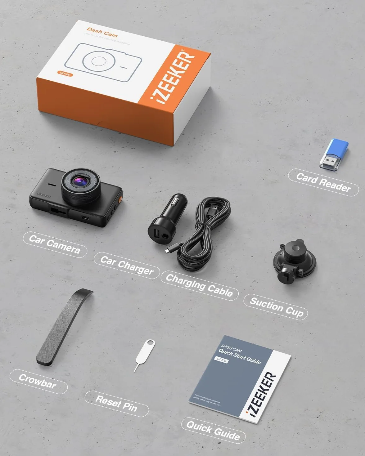 iZEEKER 2.5K Kamera samochodowa, 1440P QHD z darmową kartą 32 GB, 3-calowy wyświetlacz IPS, tryb nocny, WDR, szeroki kąt widzenia 170°, nagrywanie w pętli, nagrywanie awaryjne z czujnikiem G