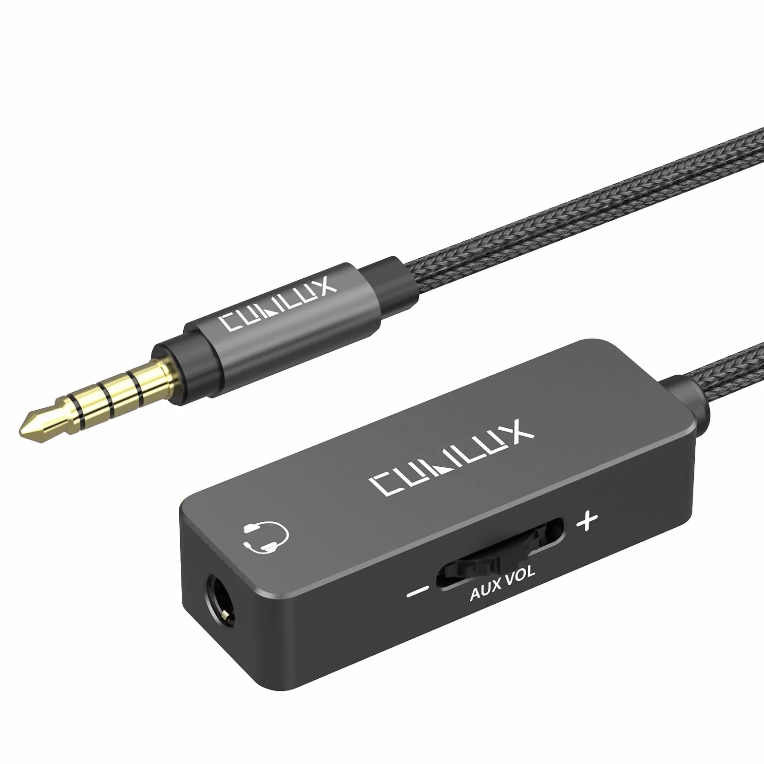 Cubilux Kabel tłumiący 3,5 mm TRRS, przedłużacz słuchawkowy 1/8 cala z regulacją głośności, wbudowany kontroler głośności do słuchawek, głośników, 1,2 m