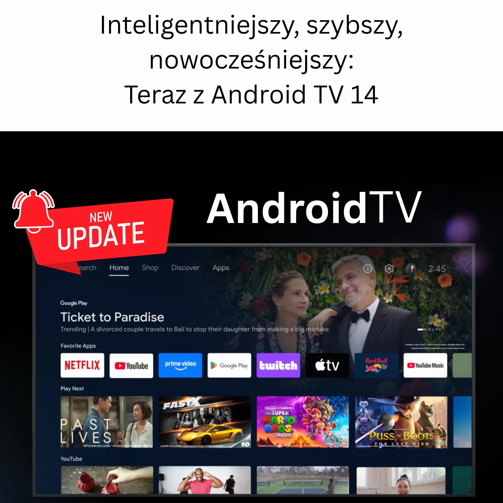 Przystawka Smart TV Stick 4K HDR | Android TV 14 | Odtwarzacz z Asystentem Google | Chromecast | Obsługuje Netflix, YouTube, Disney+, Prime Video