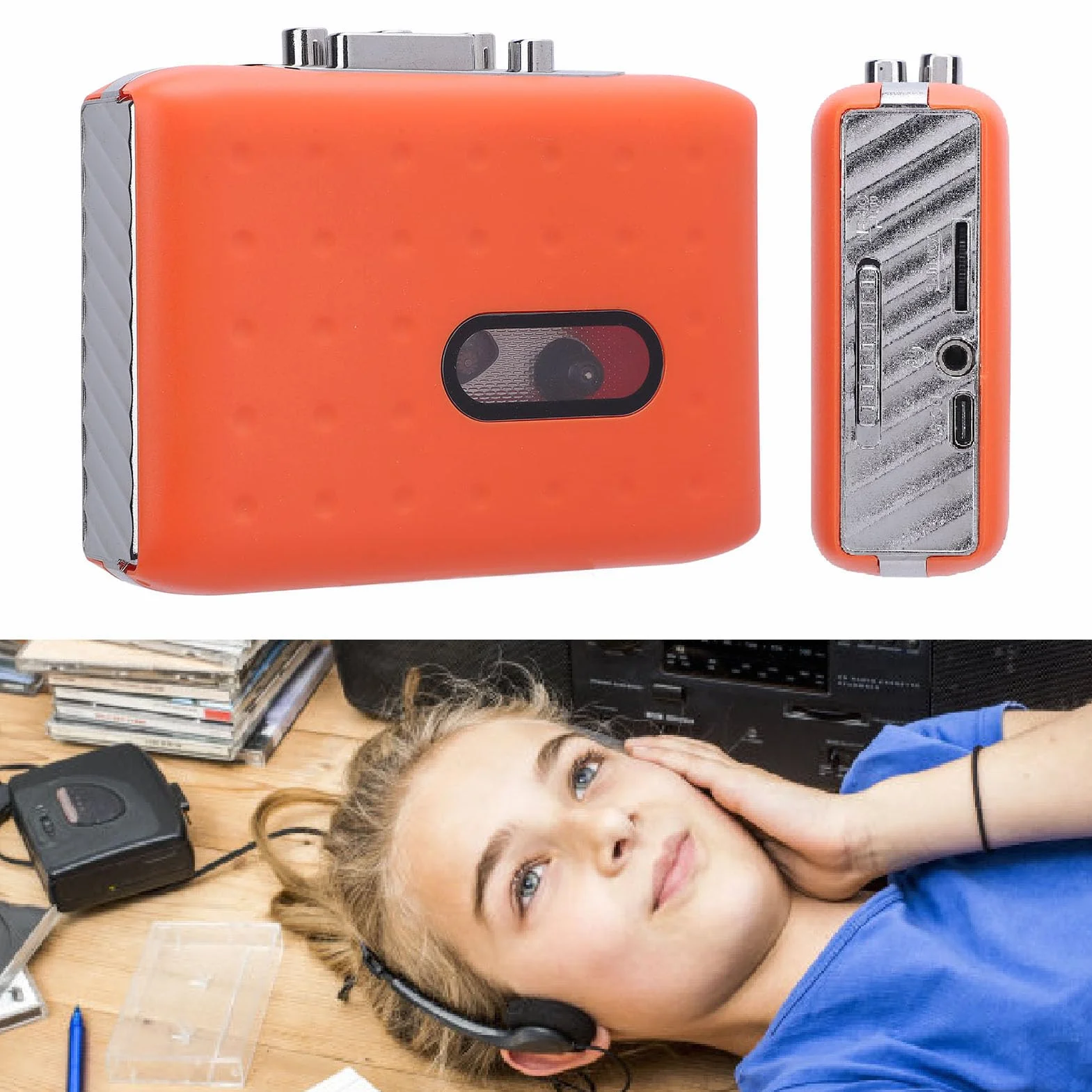 Przenośne Odtwarzacze i Nagrywarki Kasetowe, Magnetofon, Wbudowany Mikrofon i Słuchawki, Port Przesyłania USB C, ze Słuchawkami, Odtwarzacz Kasetowy na Konwerter MP3