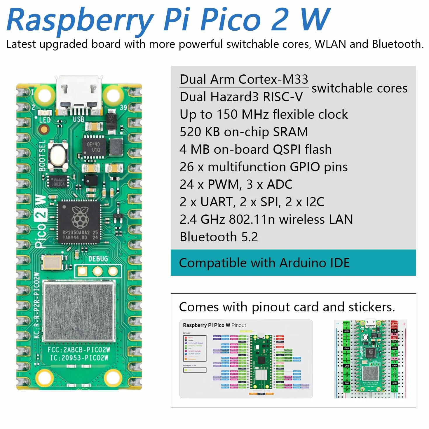 Freenove Basic Starter Kit for Raspberry Pi Pico 2 W (Included), Dual Arm Cortex-M33 and Dual Hazard3 RISC-V Microcontroller, 386-Page Detailed Tutorial, 142 Items, 55 Projects, Python C Code
