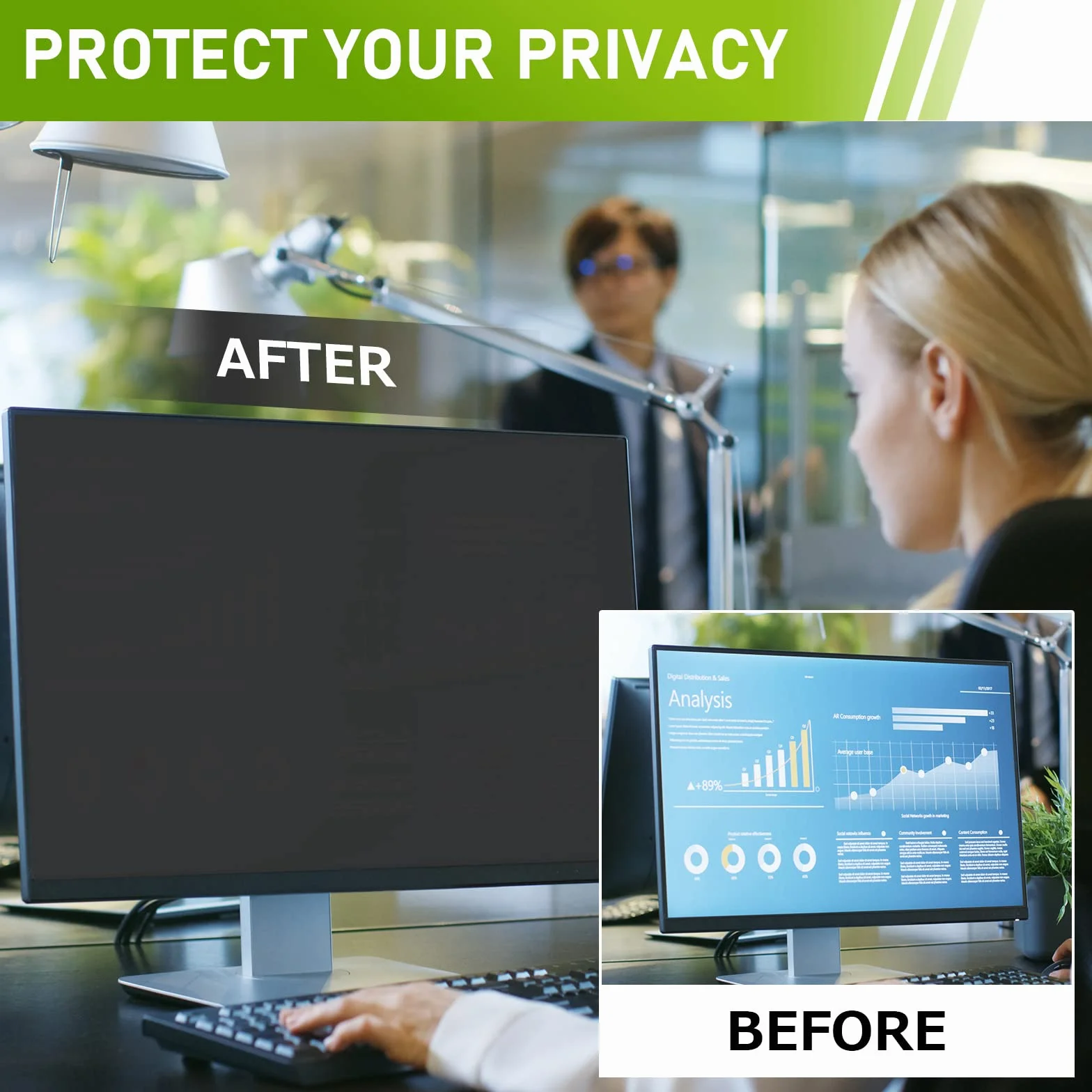 LAMA Filtr prywatyzujący do monitora 27", uniwersalna, ochrona prywatności, ochrona ekranu z ochroną przed wzrokiem, ochrona przed niebieskim światłem i ochroną przed oślepieniem 16:9 (598 x 337 mm)