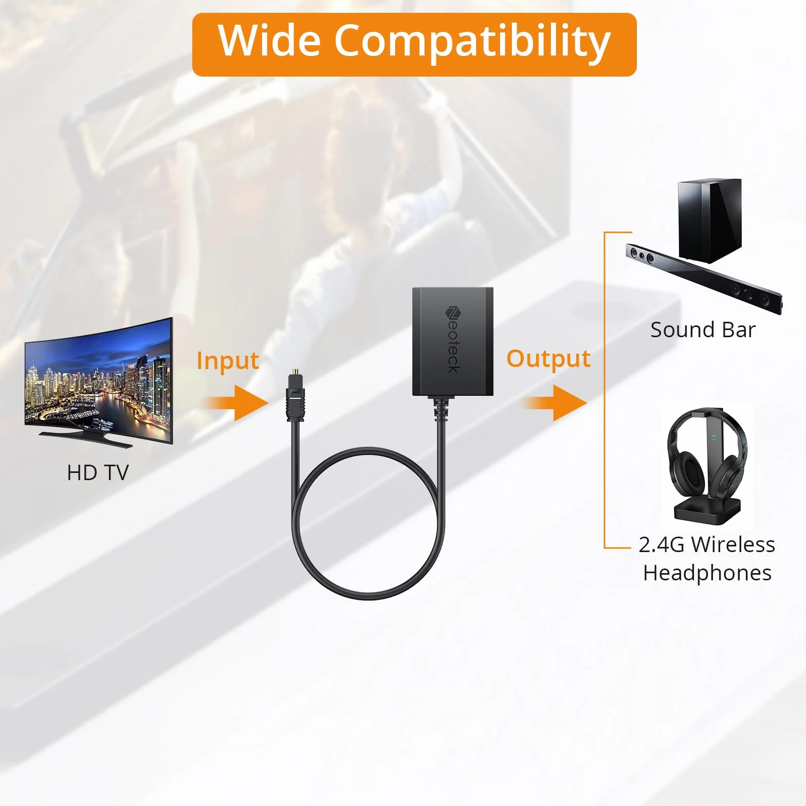 Neoteck Rozdzielacz kabli optycznych, rozdzielacz kabli adaptera audio 1 w 2 wyjścia z kablem Toslink 1 m, 2-drożny rozdzielacz optyczny Spdif Toslink obsługuje PCM2.0/DTS/Dolby-AC3 do soundbara HDTV