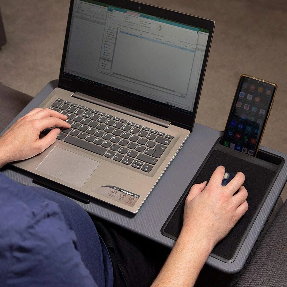 InGenious Duży blat na biurko do kolan Stojak na komputer 17" Gniazdo na tablet i telefon z wbudowaną podkładką pod mysz