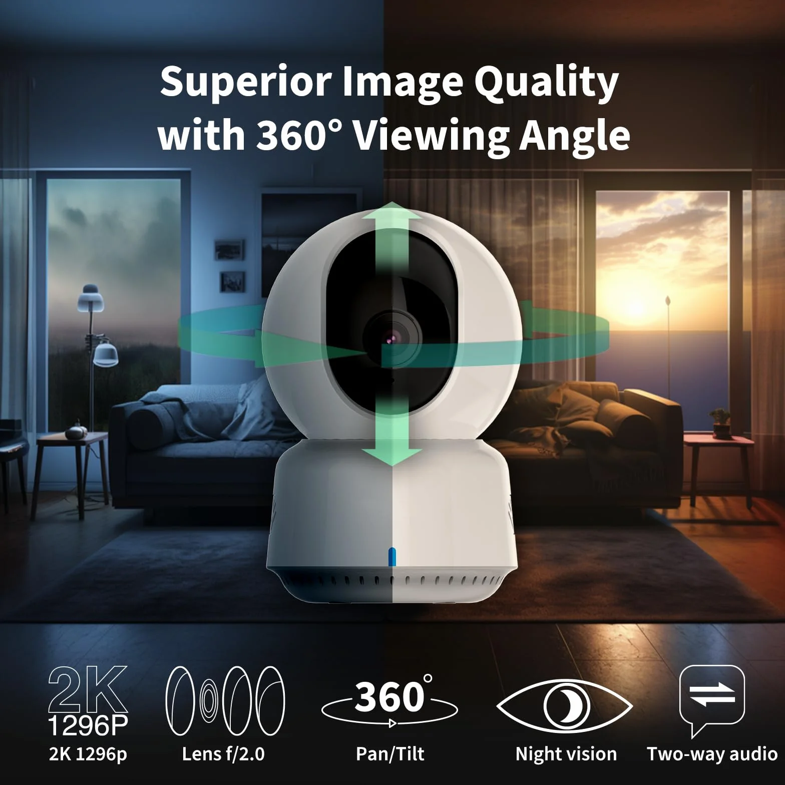Aqara 2K Wewnętrzna Kamera Bezpieczeństwa E1, Obrót i Pochylenie, HomeKit Secure Video, Dwukierunkowe Audio, Widzenie Nocne, śledzenie osób, Obsługuje HomeKit, Alexa, Google, SmartThings i IFTTT