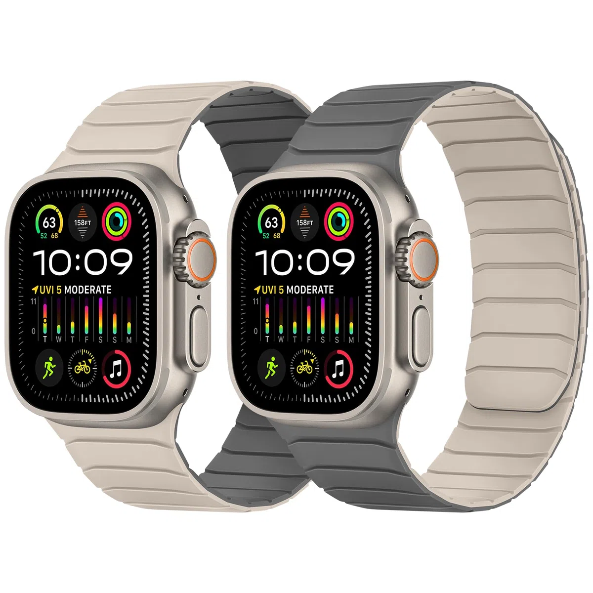 Tasikar Dwustronny pasek magnetyczny kompatybilny z Apple Watch 49mm 46mm 45mm 44mm 42mm, Miękki silikonowy pasek sportowy do iWatch Ultra SE Series 10 9 8 7 6 5 4 3 2 1