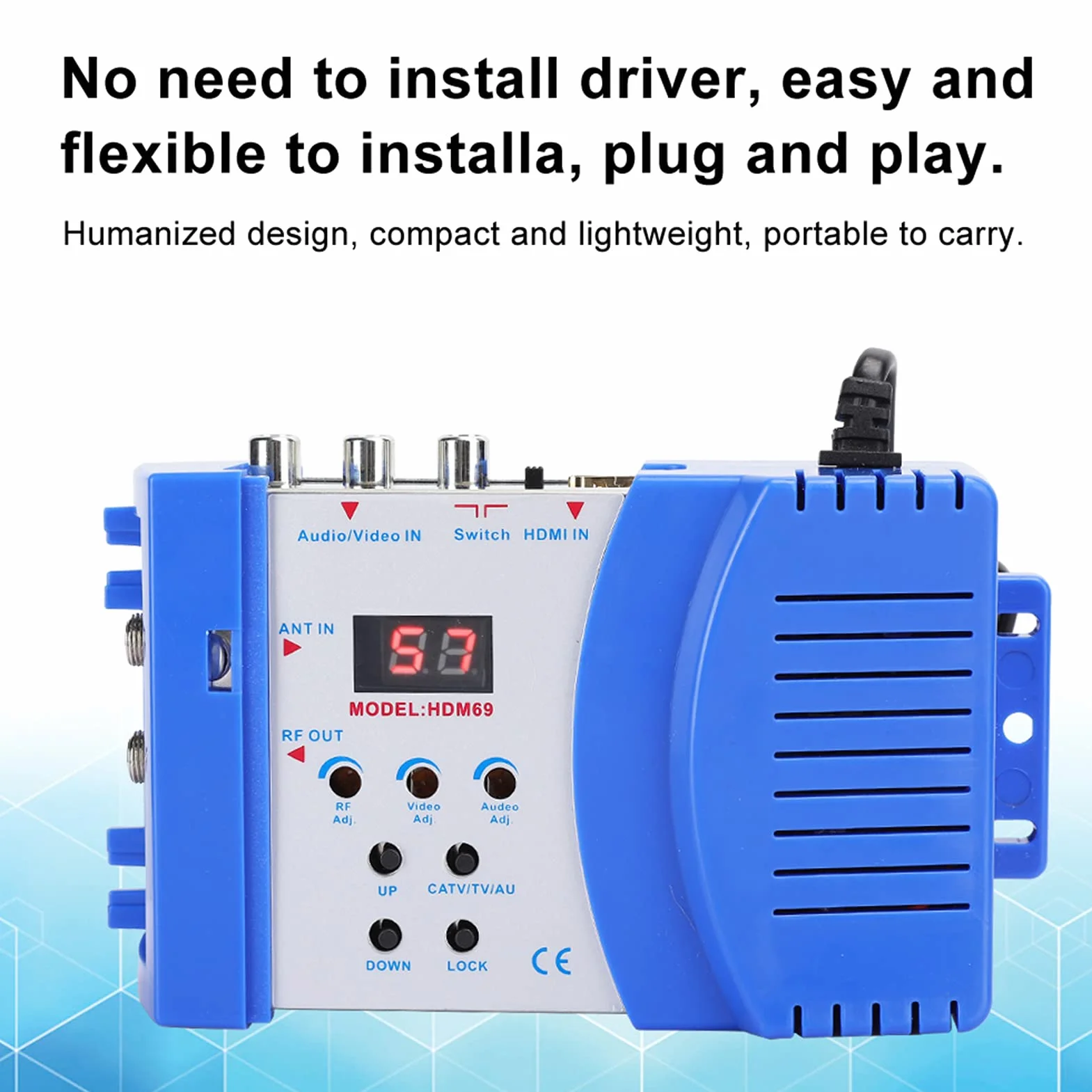 Modulator RF HDMI, Cyfrowy Konwerter AV na RF HDM69 Standardowy Przenośny Modulator VHF UHF PAL dla Regulowanego Poziomu Wyjściowego EU 100‑240 V
