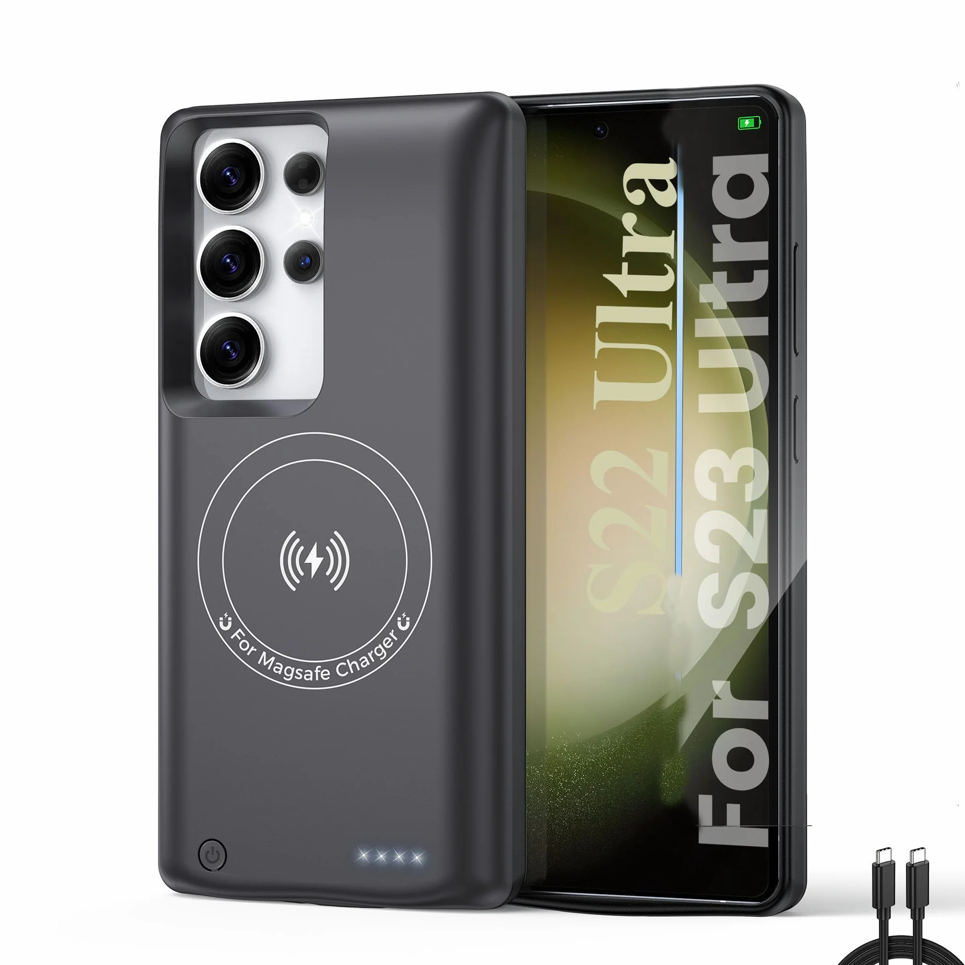 Etui na baterie do Samsung S23 Ultra/S22 Ultra, prawdziwe etui na baterie 10000 mAh - Inteligentne bezprzewodowe etui do ładowania, przenośne obudowy zasilania, zewnętrzna bateria do ładowania Power