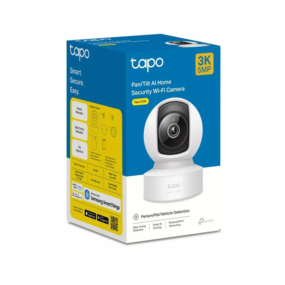 Tapo C232 kamera monitorująca Wi-Fi 360°, Ethernet/WLAN, 3K 5 MP, śledzenie ruchu, widoczność w nocy, dwukierunkowe audio, kompatybilna z Alexa i Google Assistant, karta micro SD do 512 GB