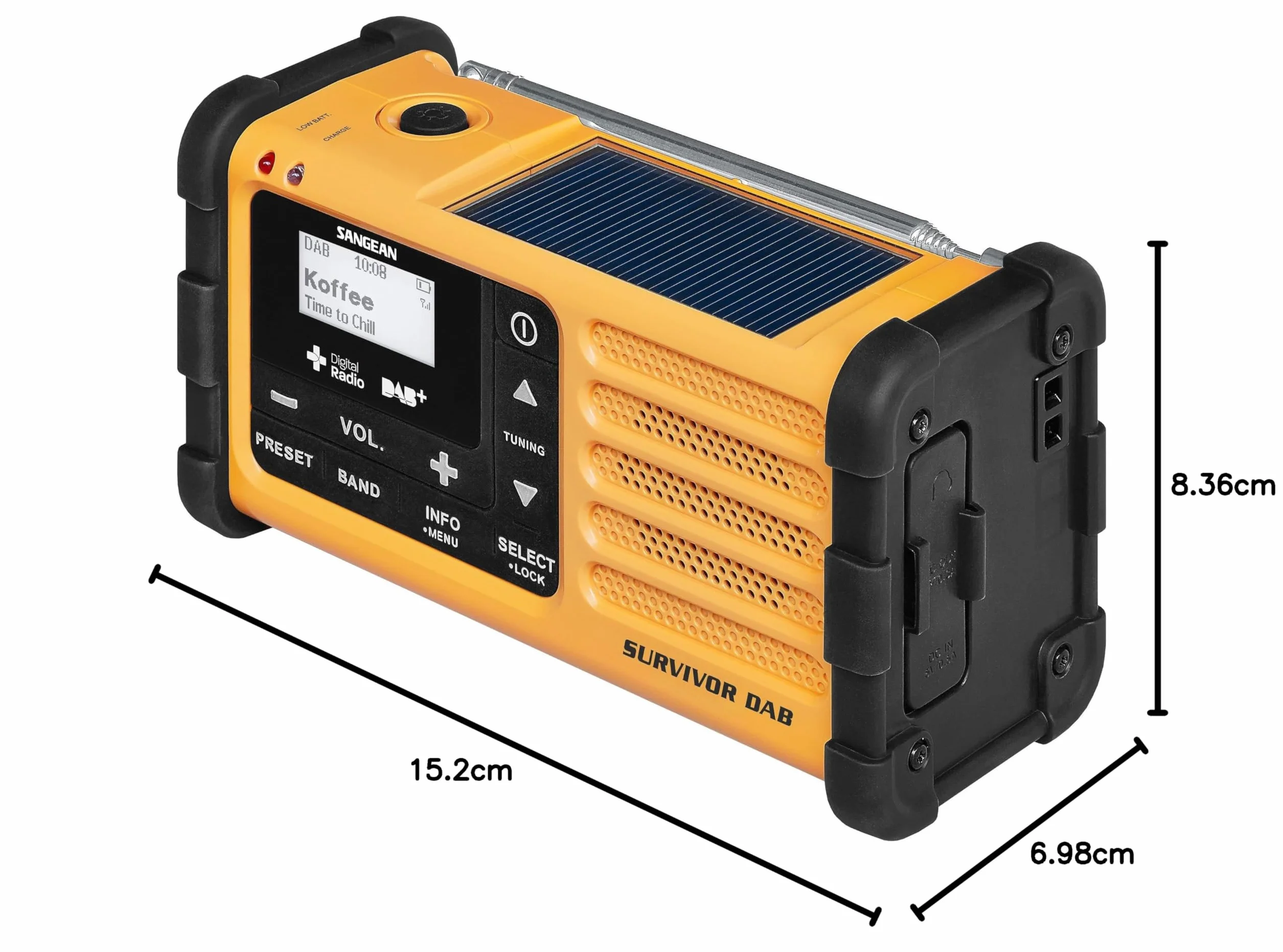 Sangean MMR-88 Survivor M8 radio przenośne radio awaryjne korbowe z latarką LED czarne żółte