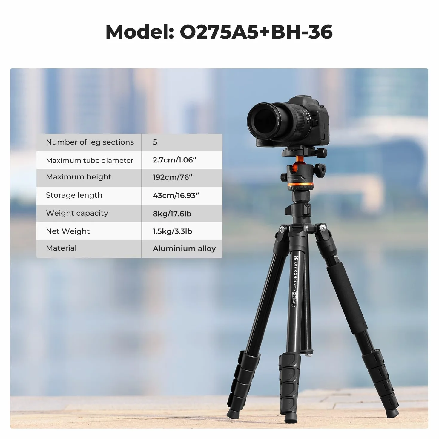 K&F Concept Statyw do aparatu, 192 cm, statyw do smartfona, statywu, aparatu Tripod O275A5 + BH-36, statyw do telefonu komórkowego z uchwytem na telefon komórkowy, tablet i pilot zdalnego sterowania,
