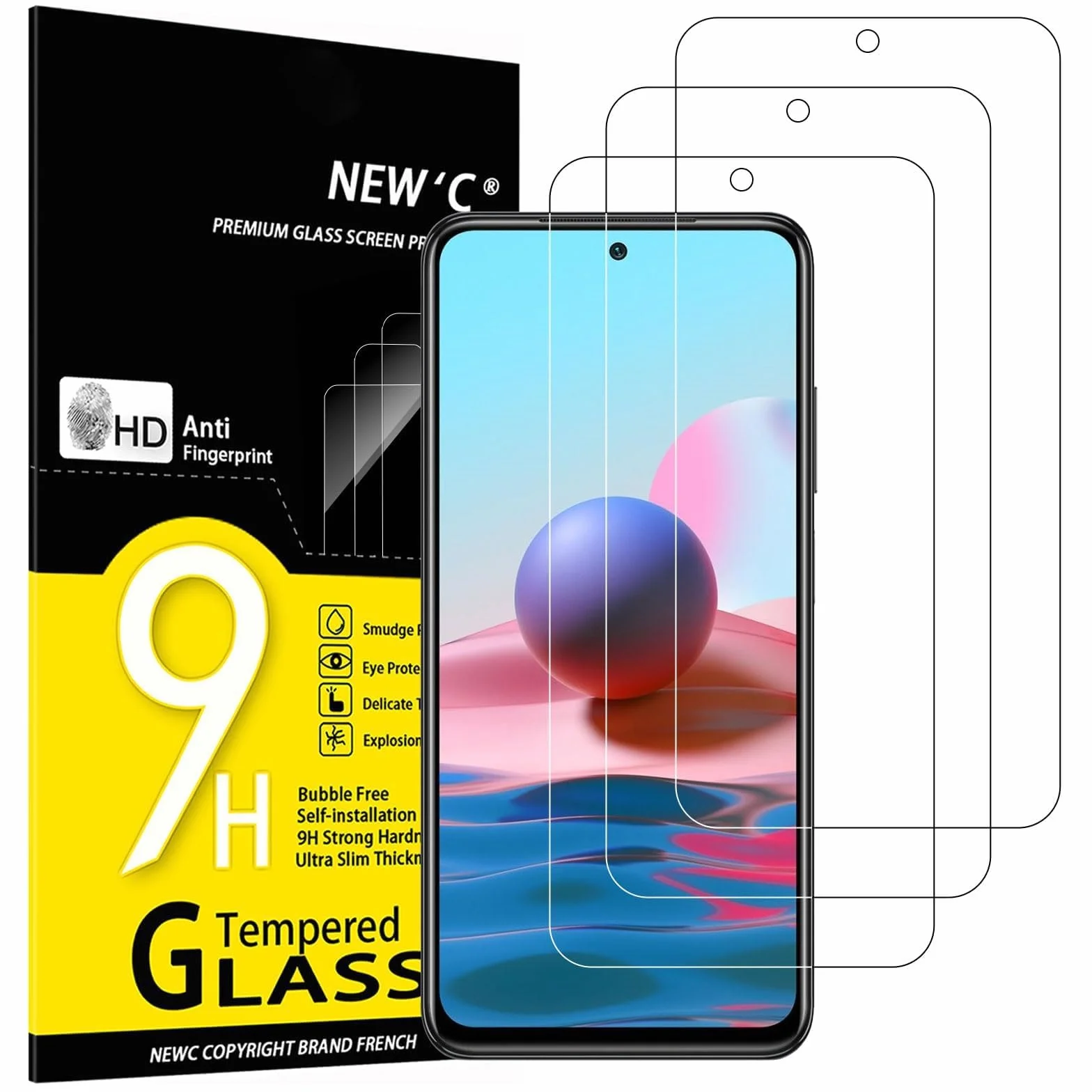 NEW'C Zestaw 3 sztuk szkła hartowanego do Xiaomi Redmi Note 10 Pro, 10 Pro Max 4G, folia ochronna na ekran, odporna na zarysowania, bez pęcherzyków powietrza, bardzo wytrzymała (0,33 mm HD Ultra