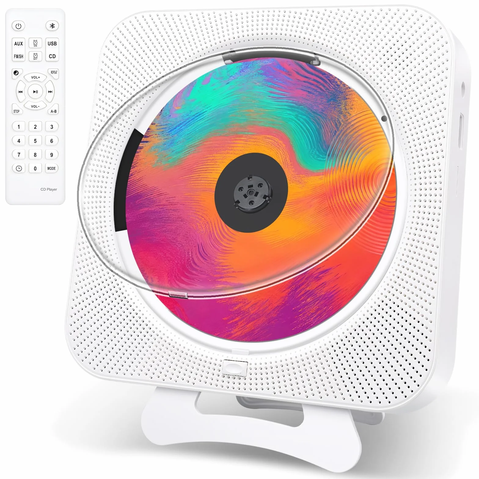 Odtwarzacz CD z Radio Boombox - Canareen Upgrade Odtwarzacz CD Bluetooth z osłoną przeciwpyłową i ekranem LED | Gniazdo AUX 3,5 mm z pilotem Domowe audio Radio FM USB MP3 odtwarzacz muzyki (Biały)