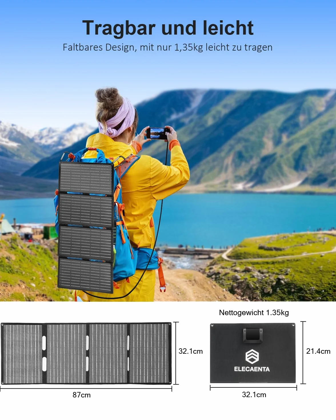 ELECAENTA 40W Składany Panel Słoneczny ETFE PD30W QC3.0 DC Ładowarka Solarna do Przenośnej Elektrowni